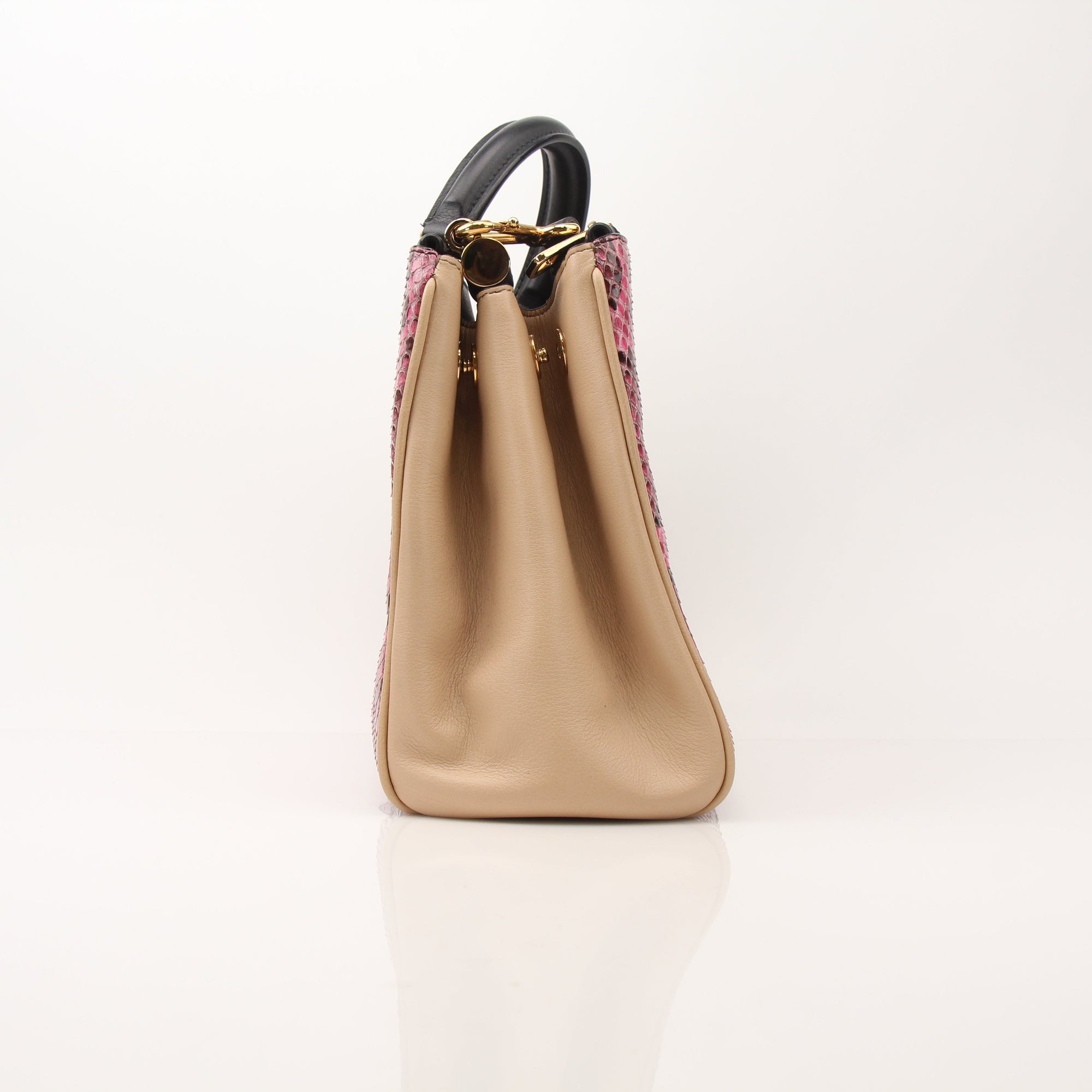 Pink python Dolce & Gabbana Miss Sicily handbag with top handle, featuring gold accents and a structured design.