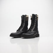 Fendi Rockoko Leather & Knit Combat Boots