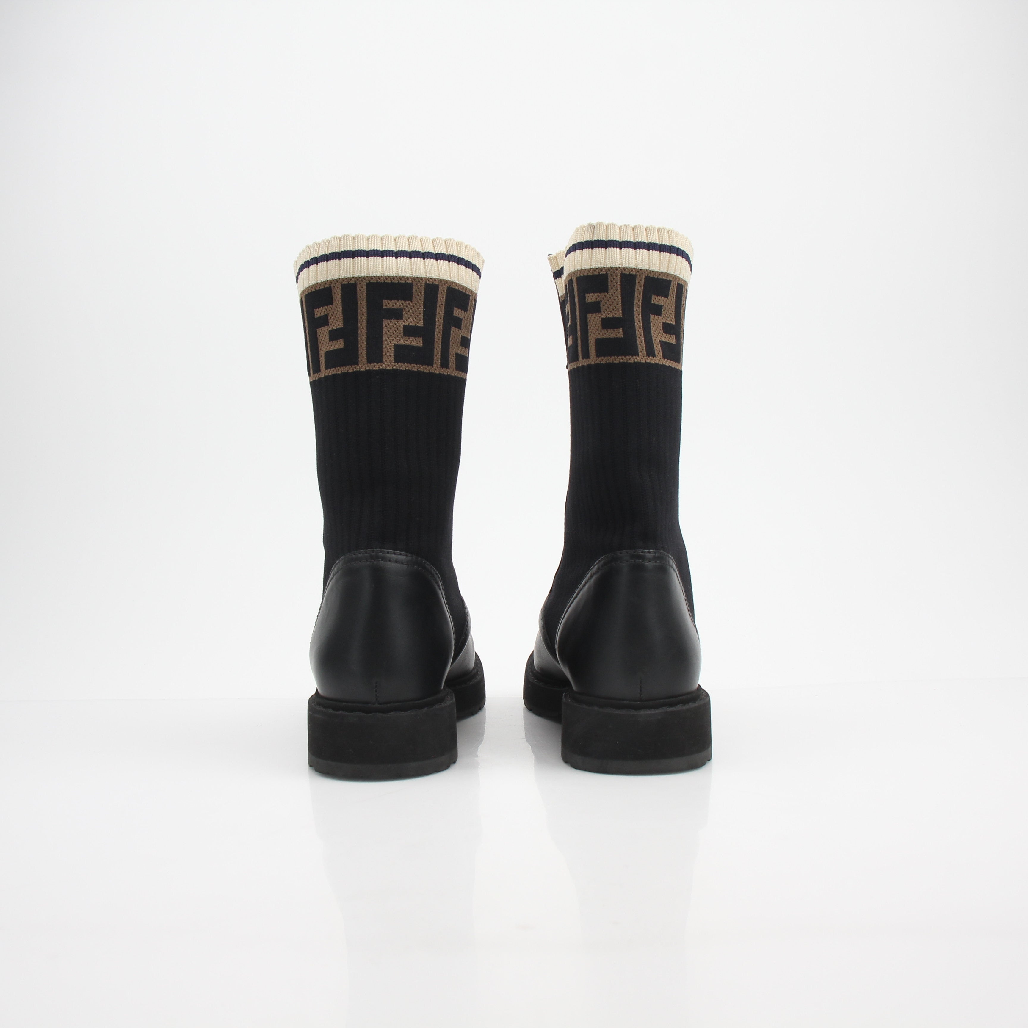 Fendi Rockoko Leather & Knit Combat Boots