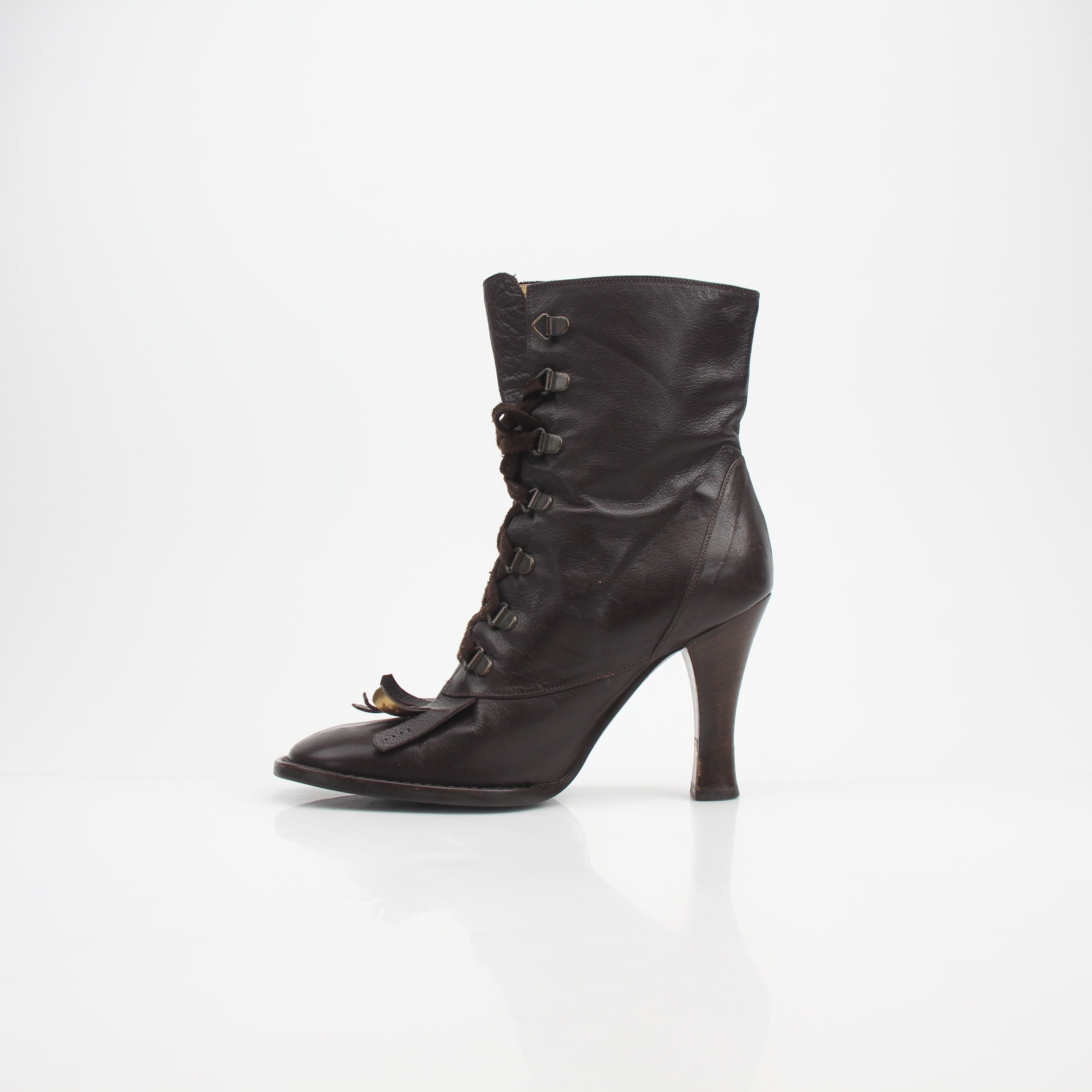 Dolce & Gabbana Fringe-Trim Leather Lace-Up Boots