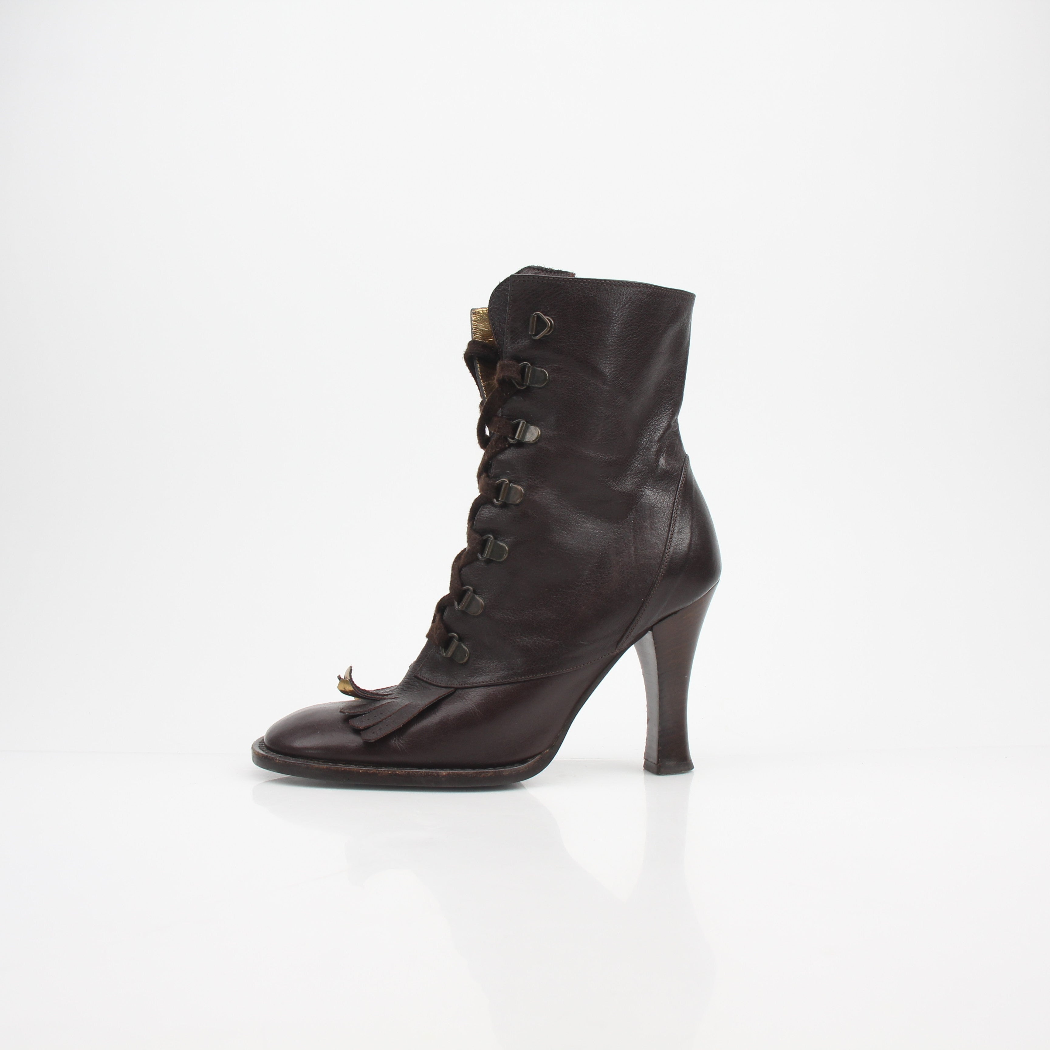 Dolce & Gabbana Fringe-Trim Leather Lace-Up Boots