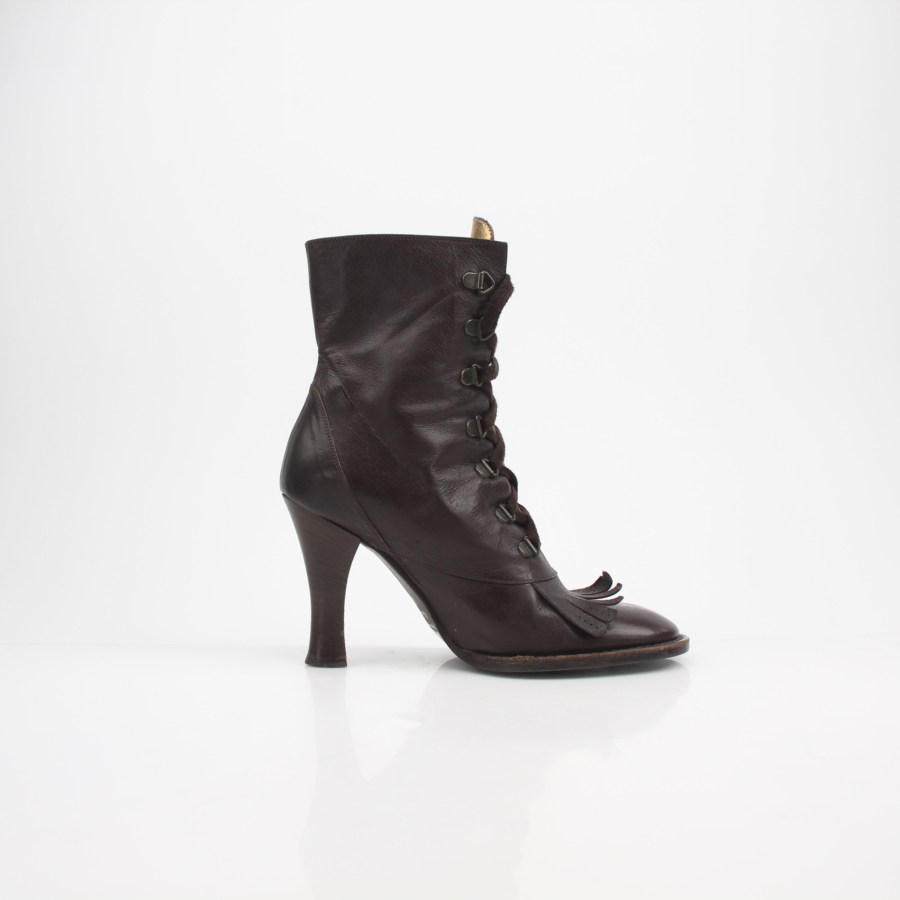Dolce & Gabbana Fringe-Trim Leather Lace-Up Boots
