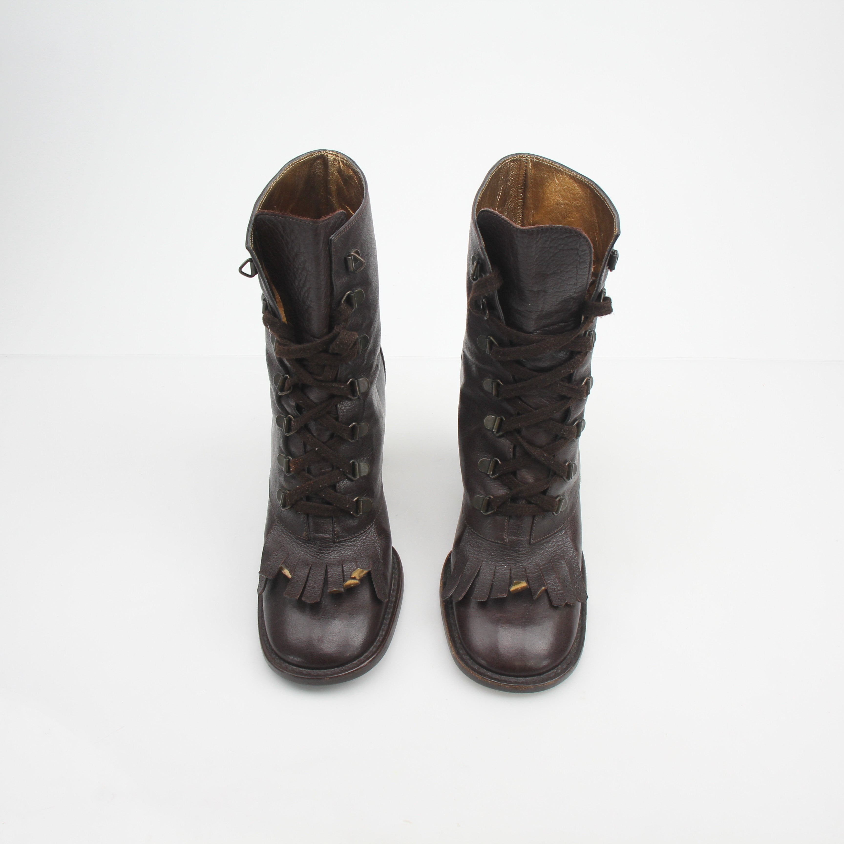 Dolce & Gabbana Fringe-Trim Leather Lace-Up Boots