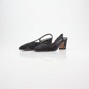 Chanel 22P Logo-Print Denim Slingback Pumps