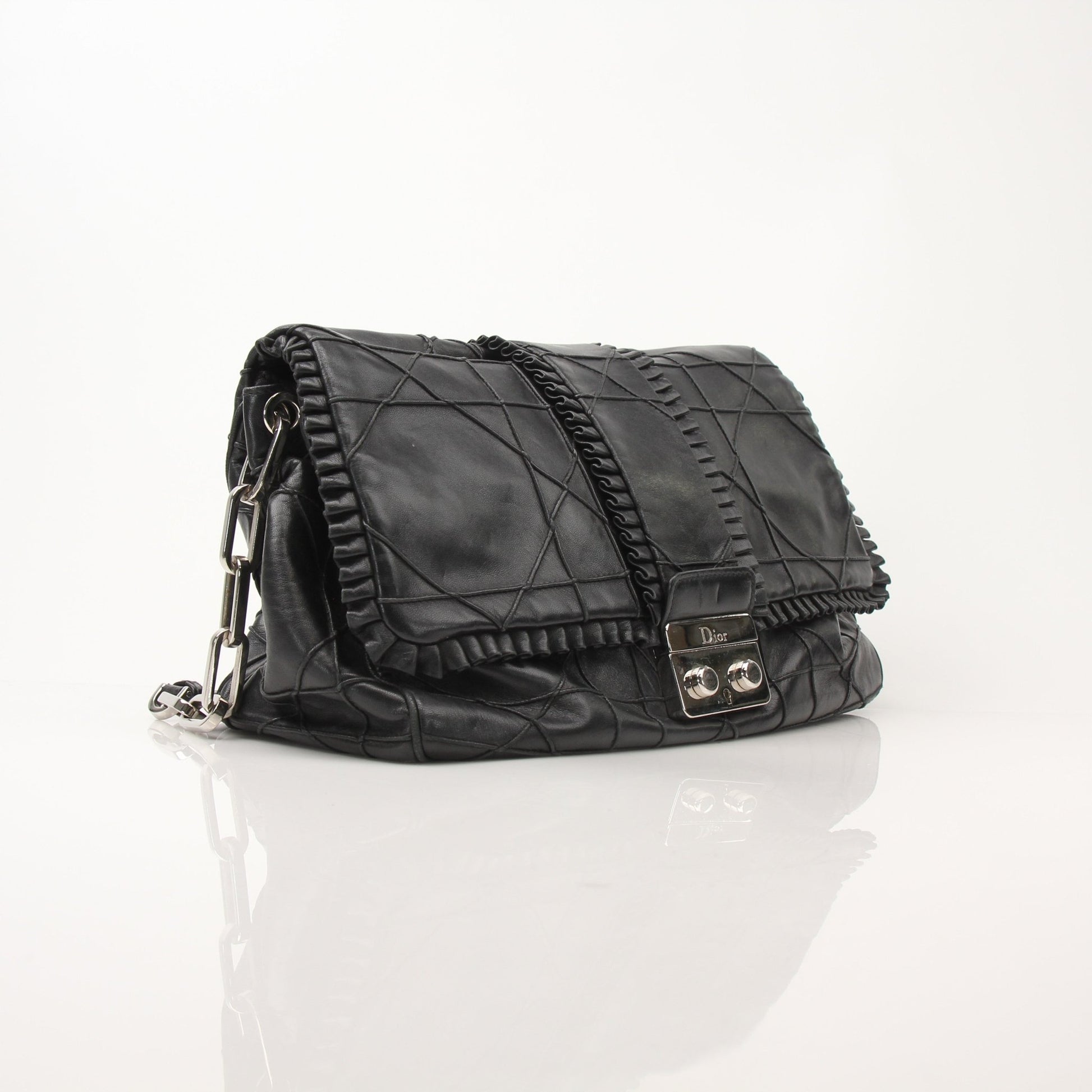 Christian Dior New Lock Ruffle Handbag by Gold & Beyond featuring ruffle details and a sleek lock closure.
