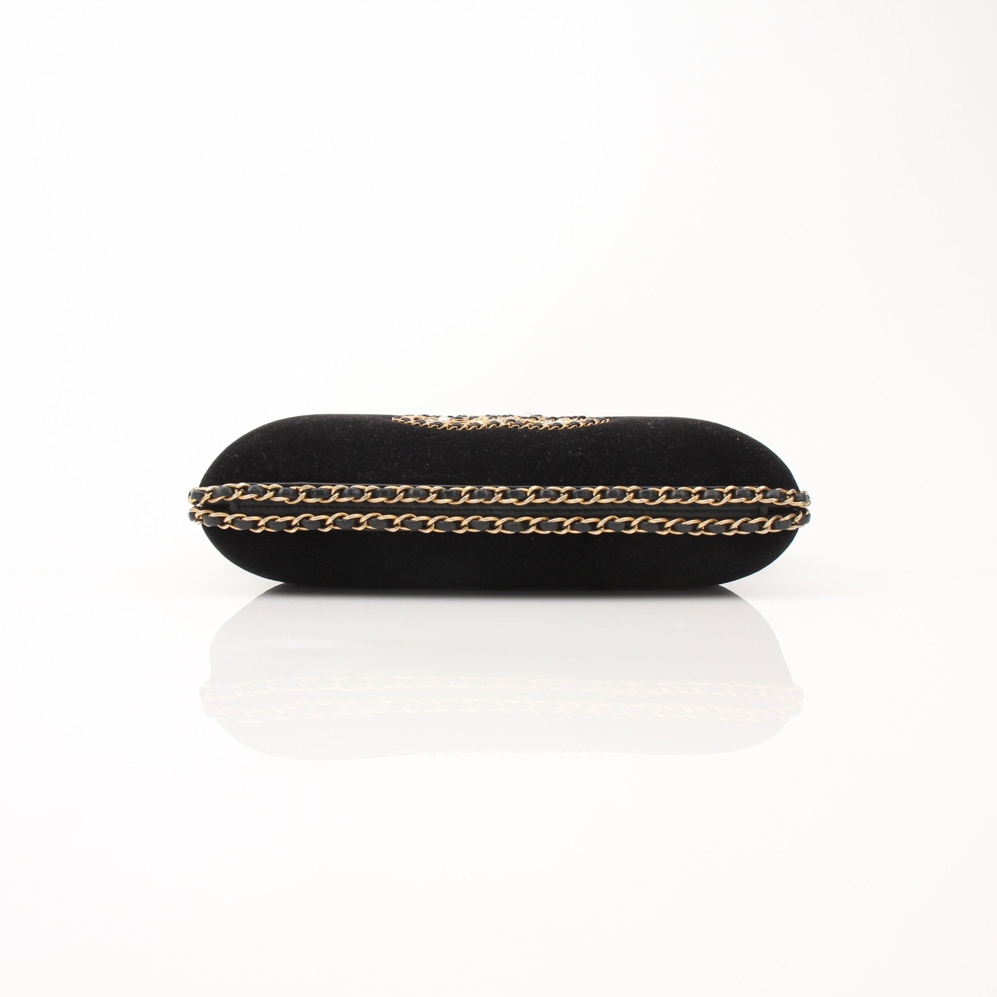 Chanel Black Velour CC Chain Around Evening Clutch – Gold & Beyond