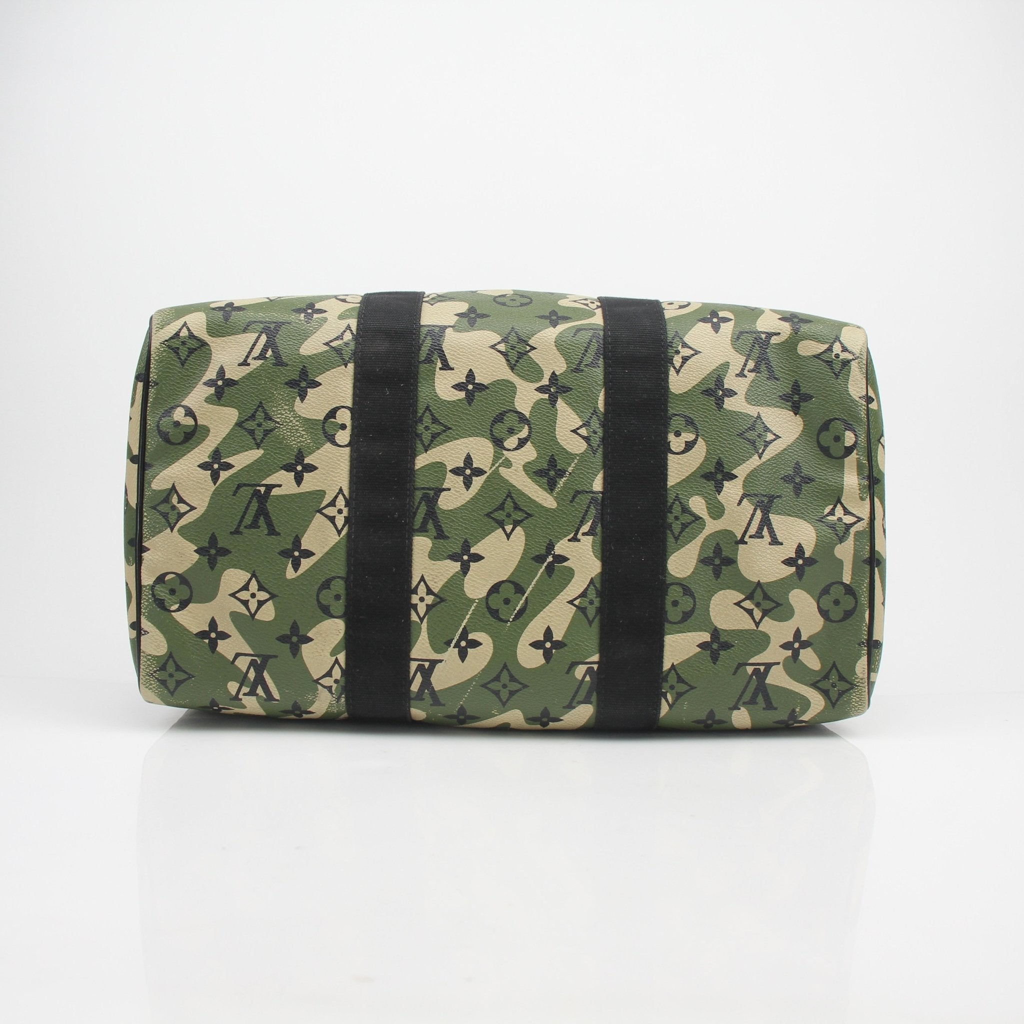 Louis Vuitton x Takashi Murakami Monogramouflage Speedy 35 travel bag with colorful camouflage pattern and gold-tone hardware.
