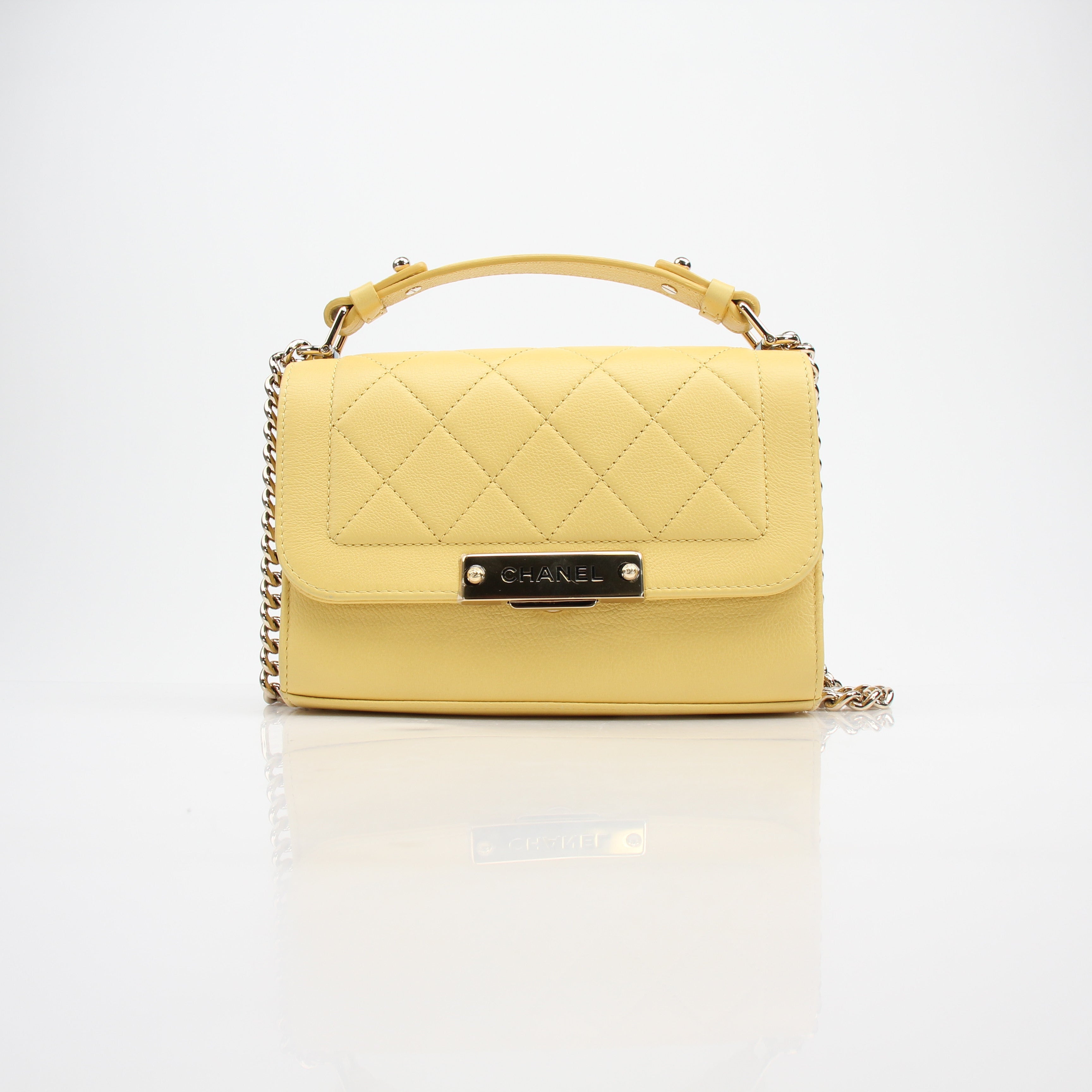 Chanel Yellow Quilted Calfskin Top Handle Flap Shoulder Bag