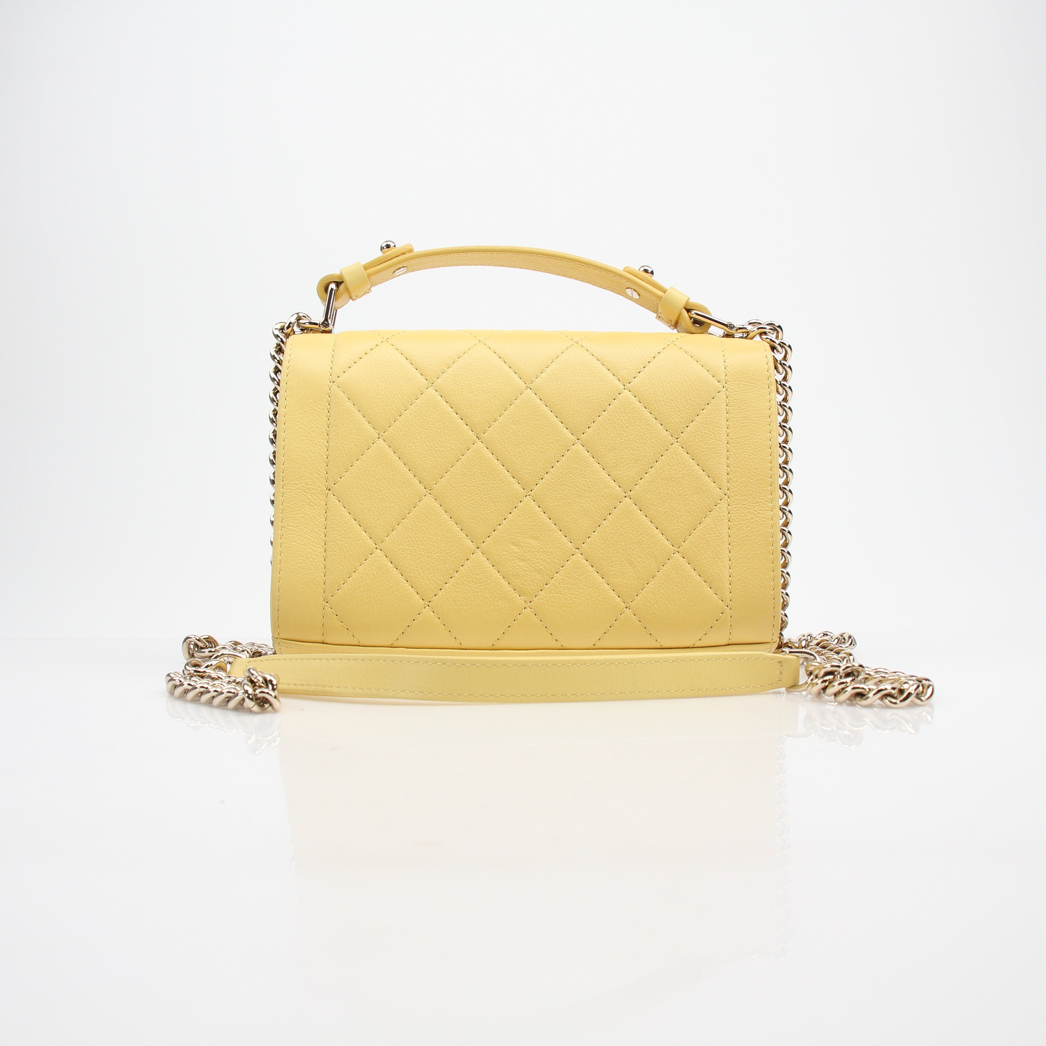 Chanel Yellow Quilted Calfskin Top Handle Flap Shoulder Bag