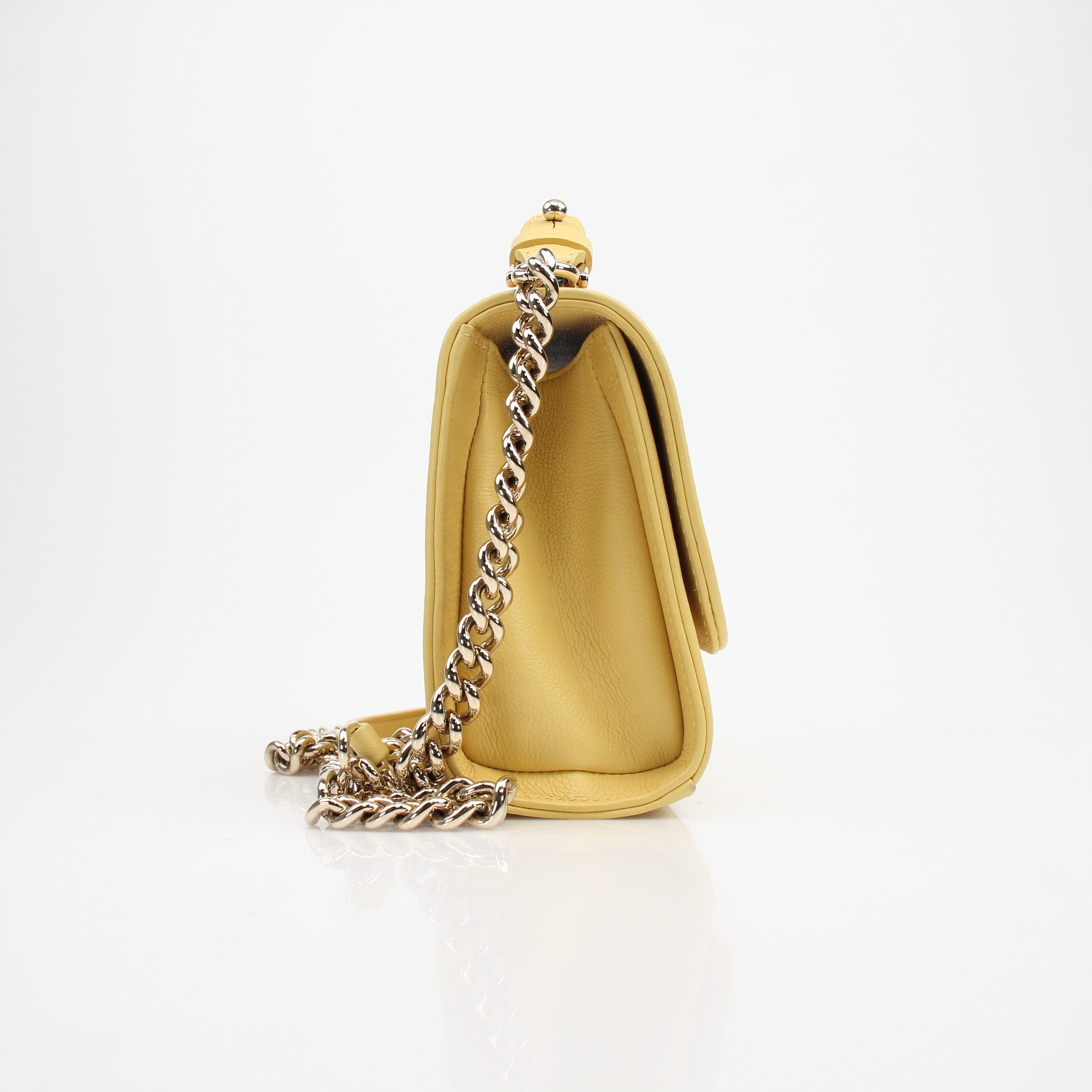 Chanel Yellow Quilted Calfskin Top Handle Flap Shoulder Bag
