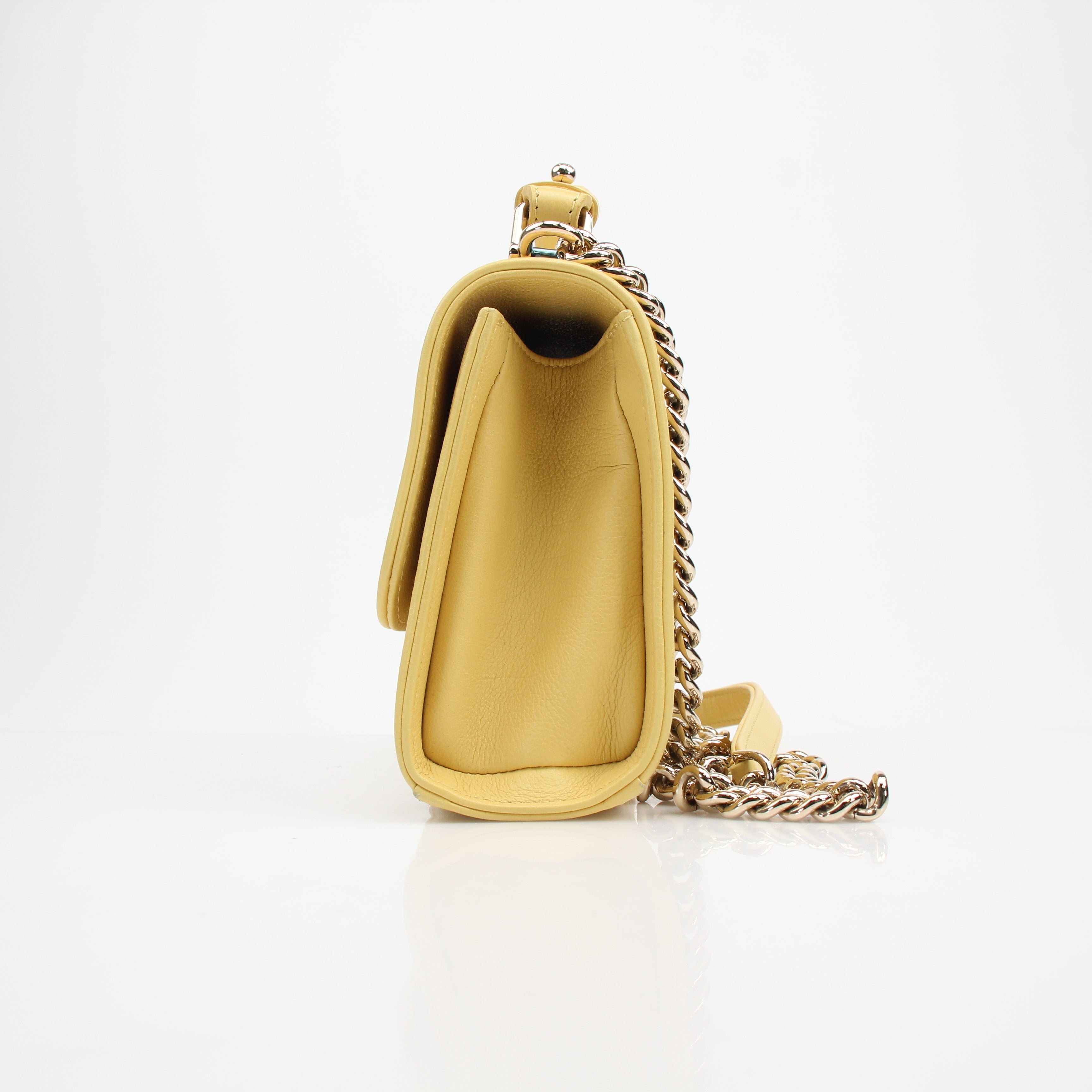 Chanel Yellow Quilted Calfskin Top Handle Flap Shoulder Bag