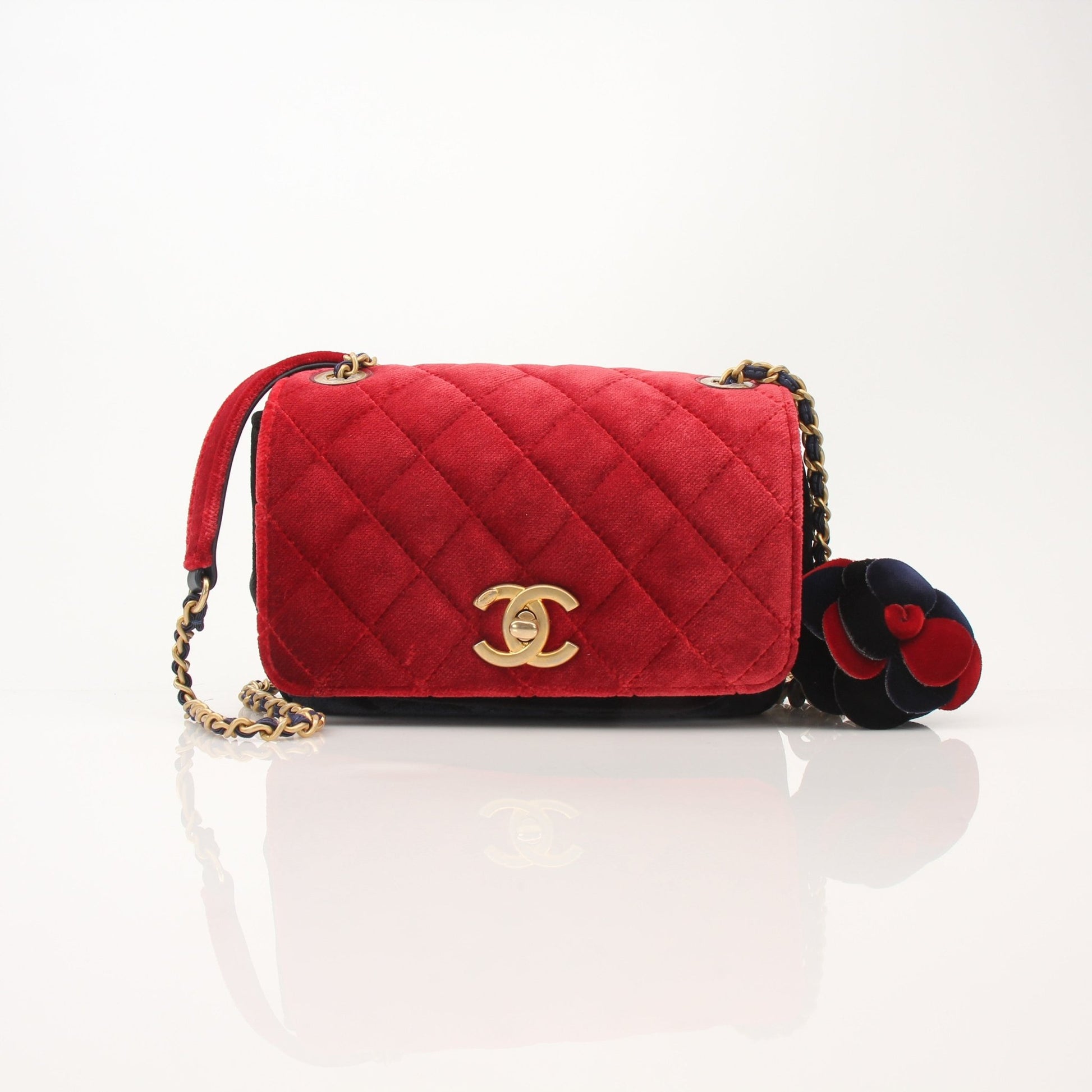 Gold & Beyond Chanel Private Affair Camellia Mini Square Flap Bag handbag with quilted design and gold-tone hardware.