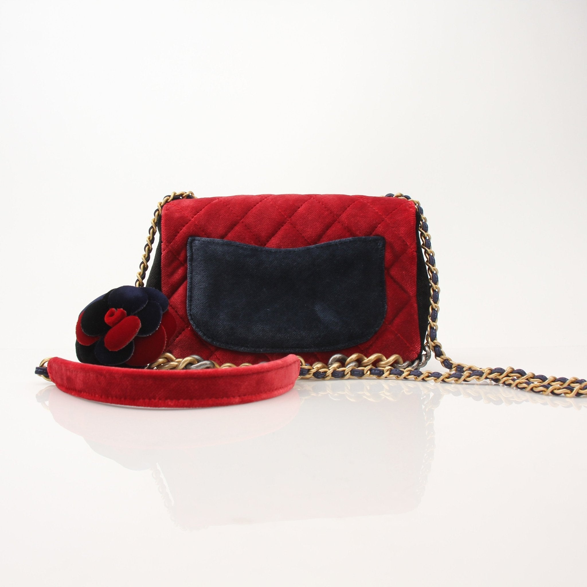 Gold & Beyond Chanel Private Affair Camellia mini square flap handbag with gold-tone hardware and floral design.