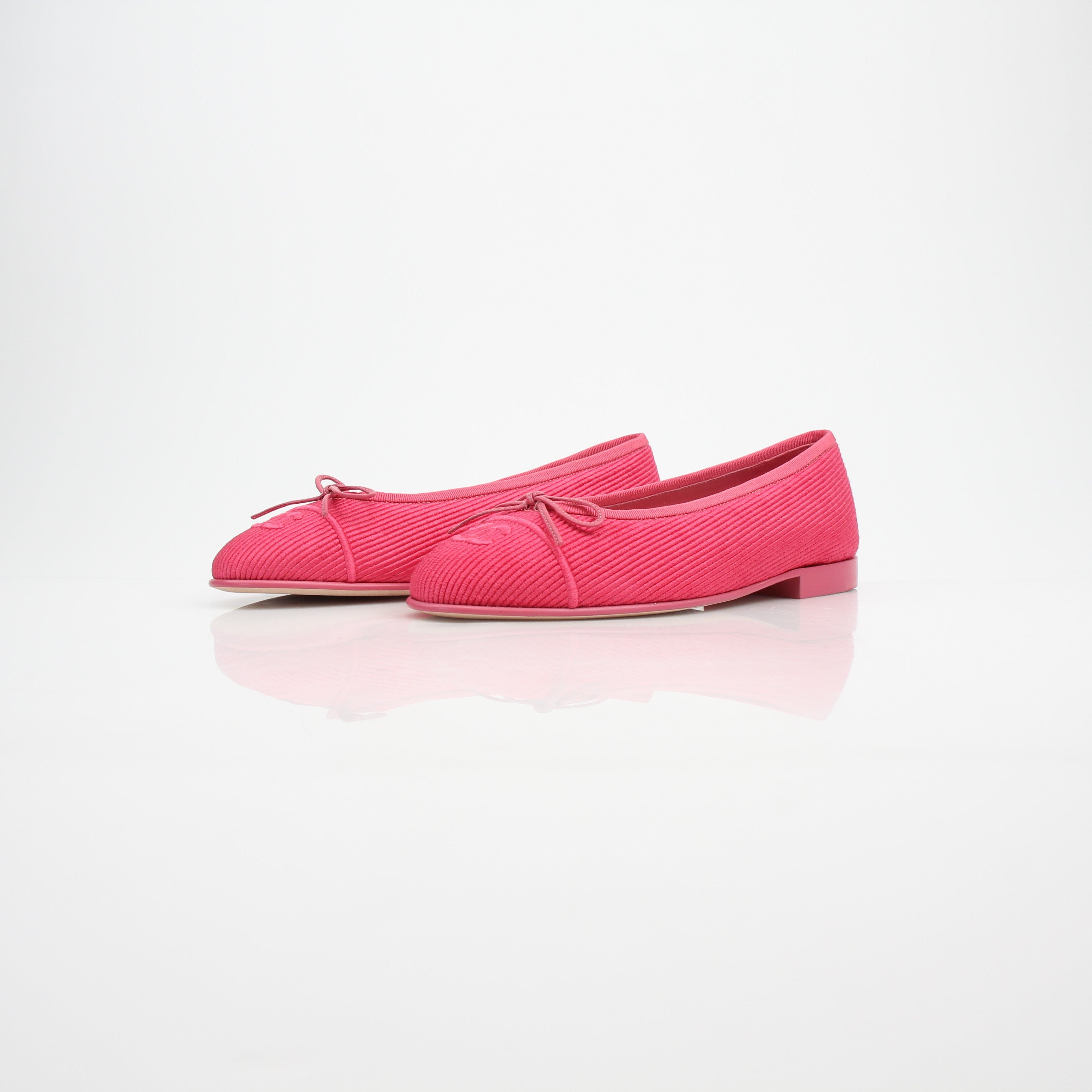Chanel Pink Corduroy CC Bow Ballerina Flats