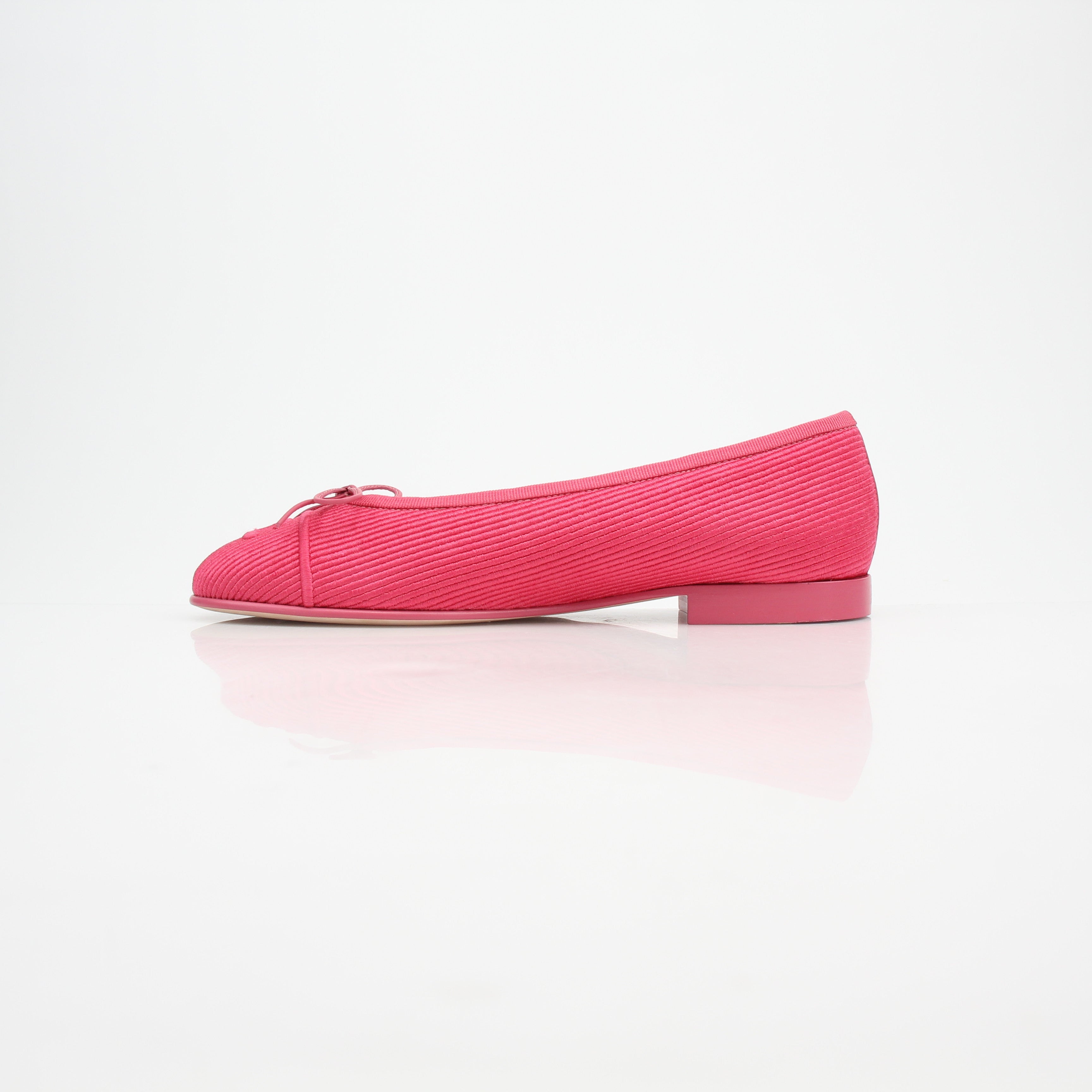 Chanel Pink Corduroy CC Bow Ballerina Flats