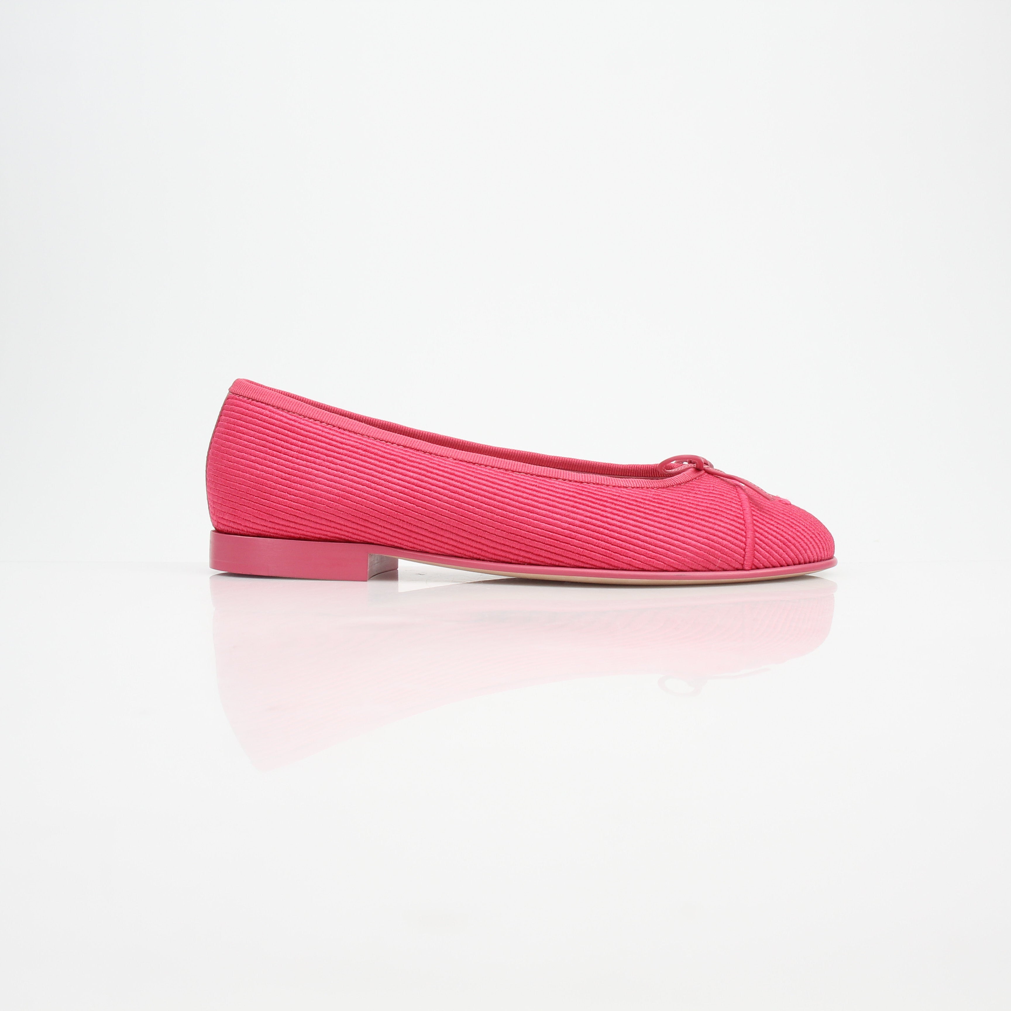 Chanel Pink Corduroy CC Bow Ballerina Flats