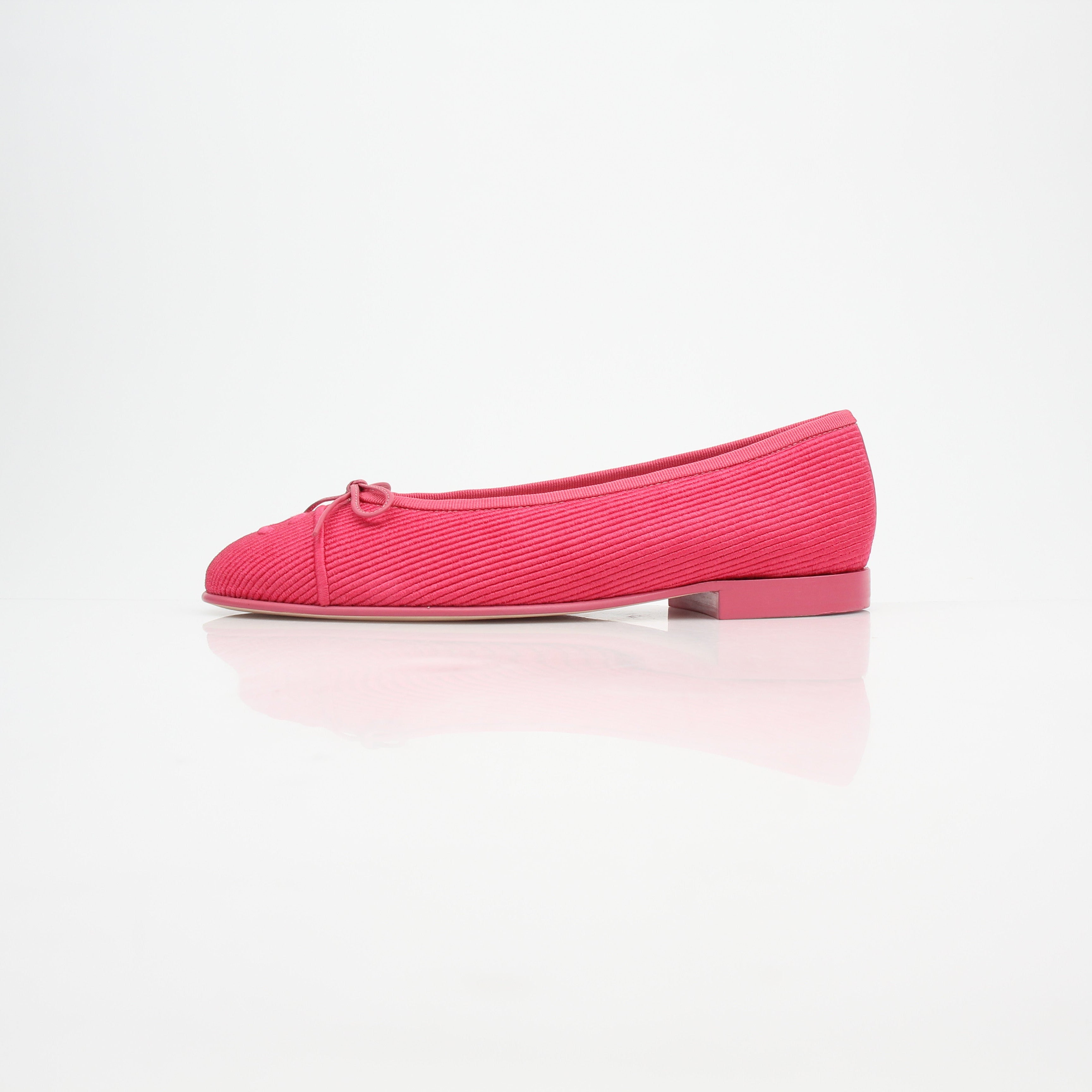 Chanel Pink Corduroy CC Bow Ballerina Flats