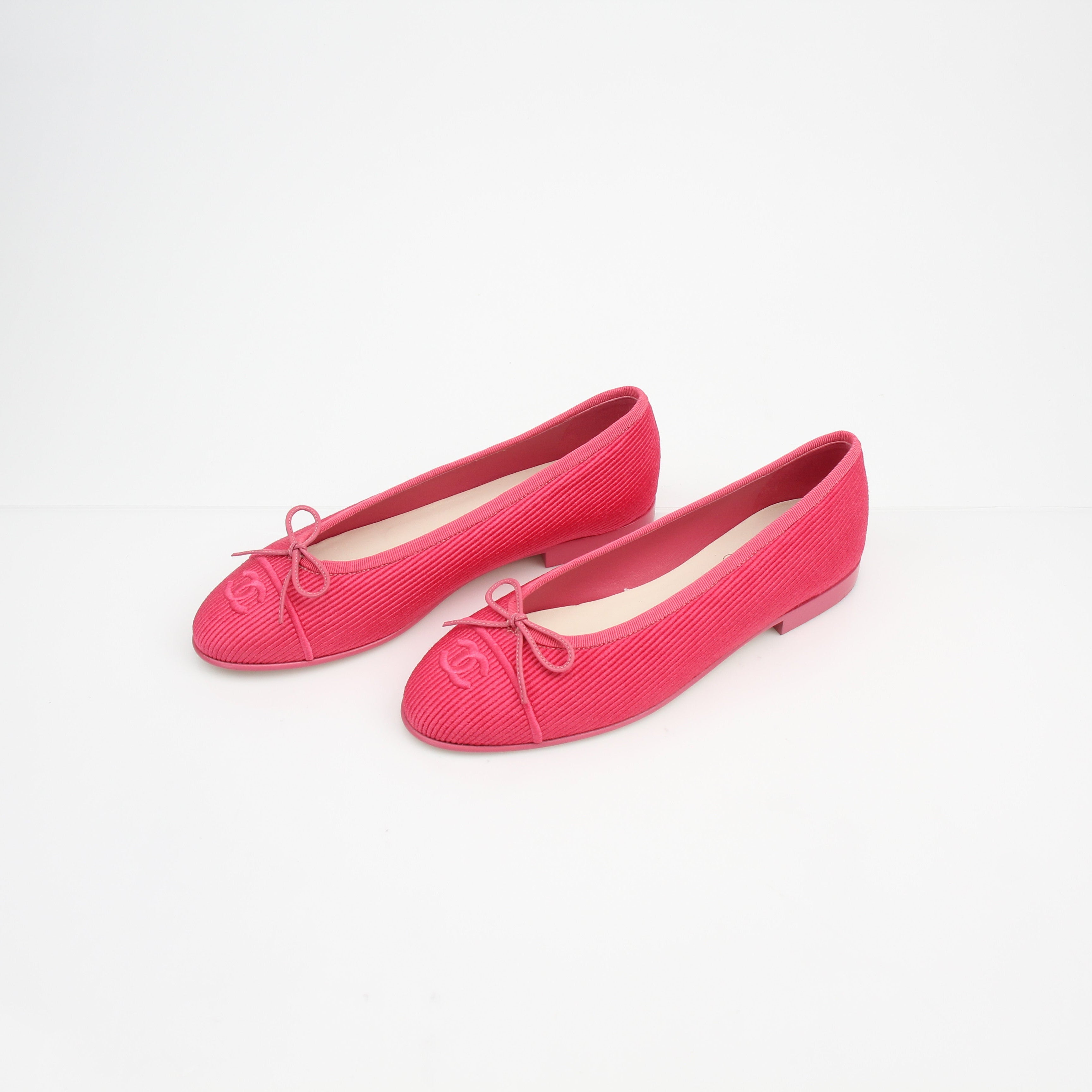 Chanel Pink Corduroy CC Bow Ballerina Flats
