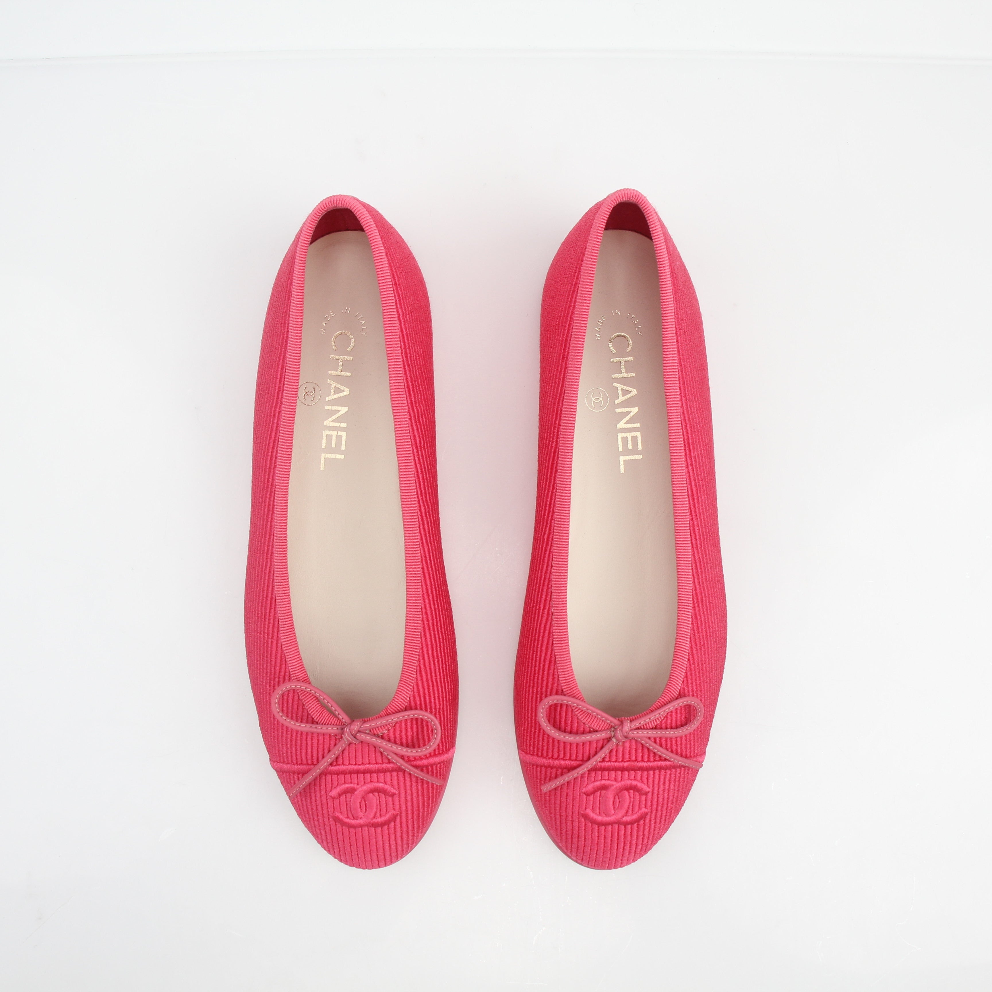 Chanel Pink Corduroy CC Bow Ballerina Flats