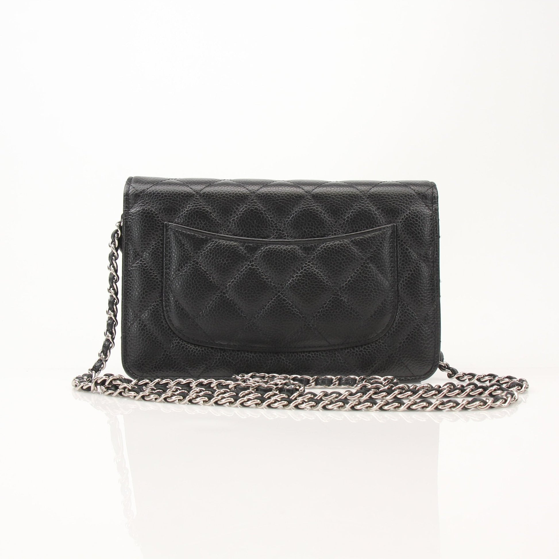 Black Chanel Wallet on Chain by Gold & Beyond featuring a sleek leather wallet with chain strap and gold-tone hardware.