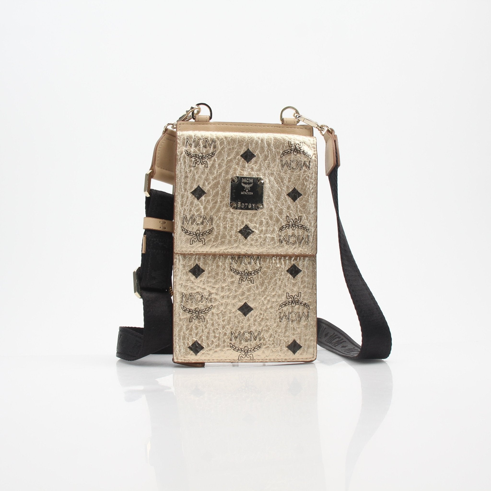 MCM Metallic Gold Visetos Crossbody Phone Case