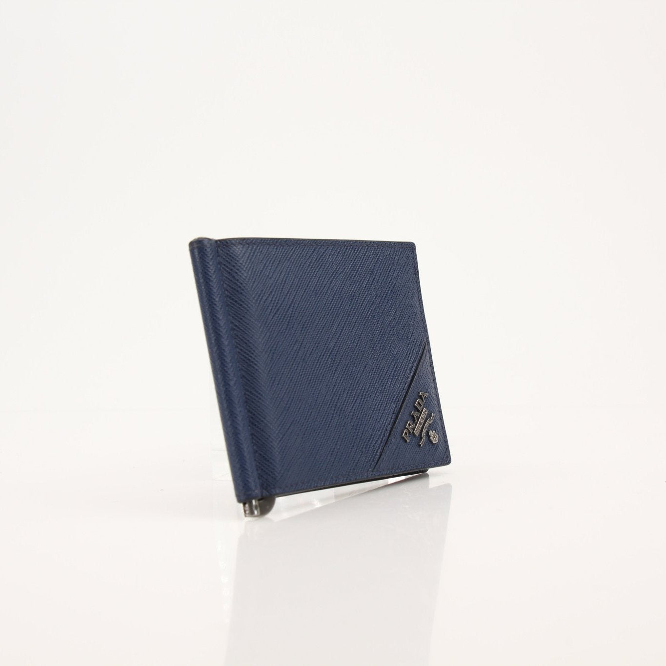 Gold & Beyond Prada Saffiano Leather Money Clip Wallet with sleek design and secure money clip feature.