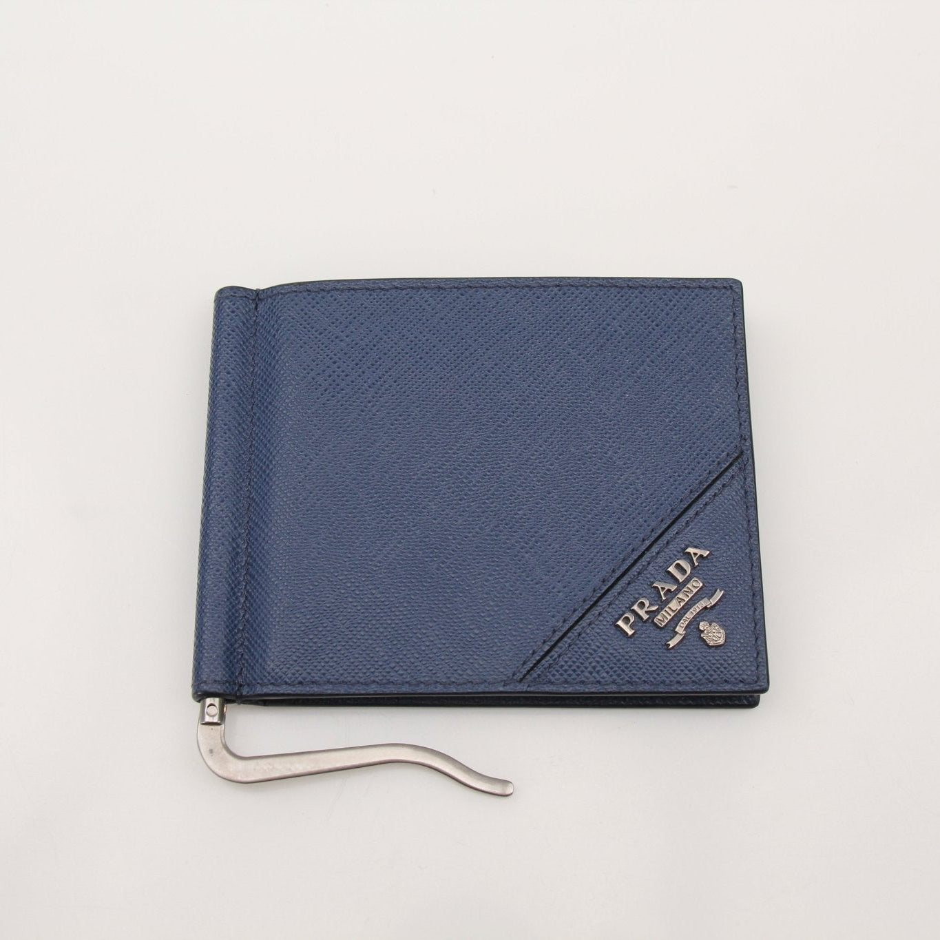 Gold & Beyond Prada Saffiano Leather Money Clip Wallet with sleek design and secure money clip feature.