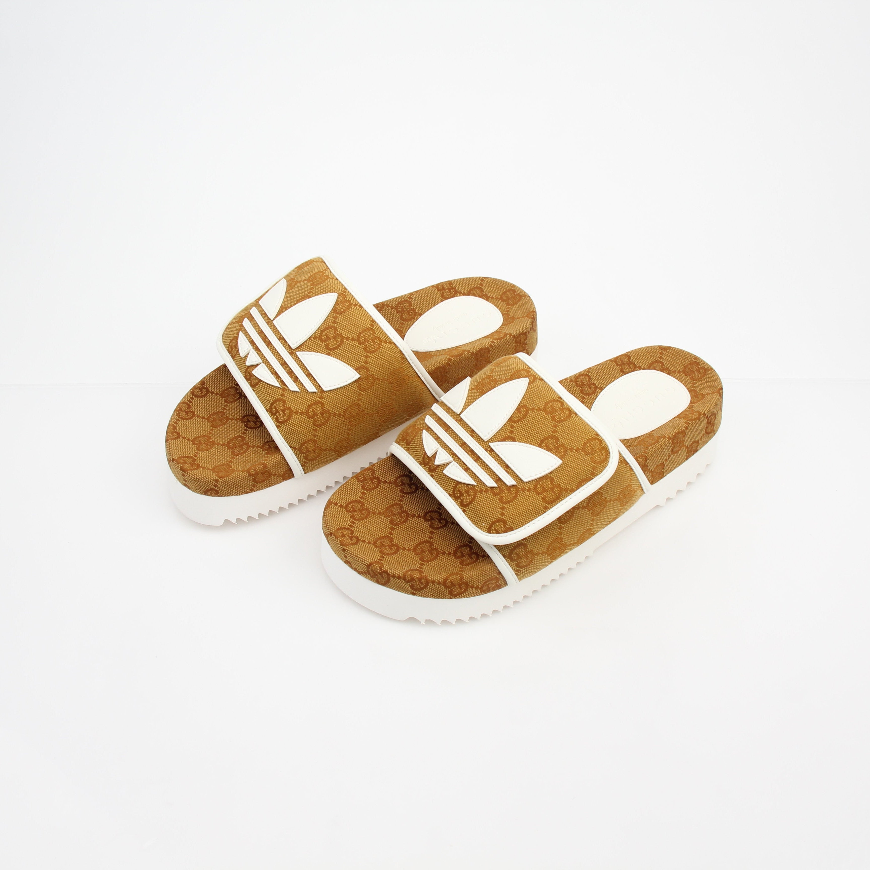 Gucci x Adidas GG Canvas Trefoil Platform Slide Sandals