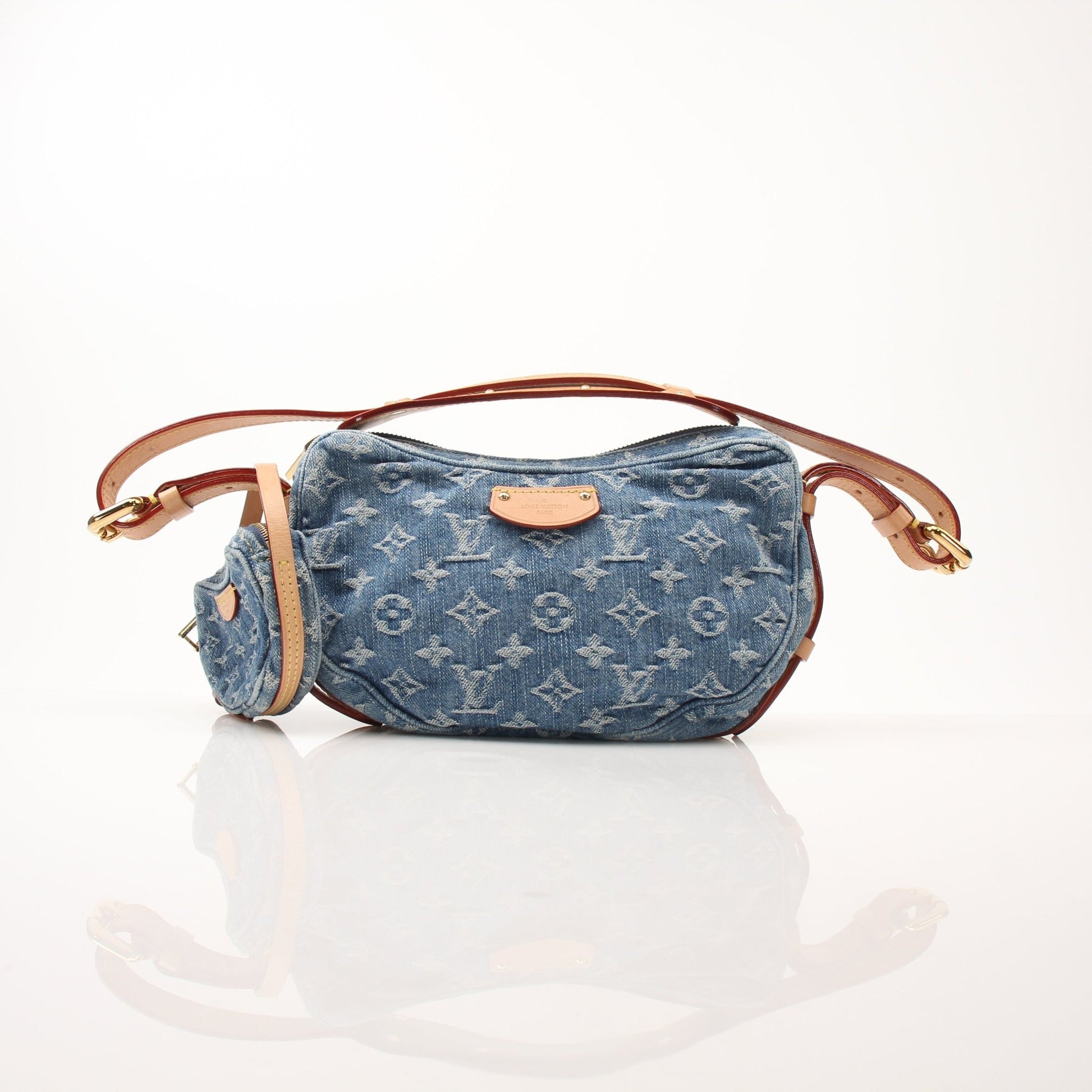 Louis Vuitton Denim Croissant handbag by Gold & Beyond, showing the stylish blue denim fabric and gold-tone hardware.