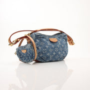 Louis Vuitton denim croissant handbag by Gold & Beyond, featuring a compact, stylish denim design with gold accents and logo details.