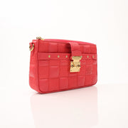 Louis Vuitton Pochette Troca PM handbag in brown leather with gold hardware, featuring a compact, stylish design.