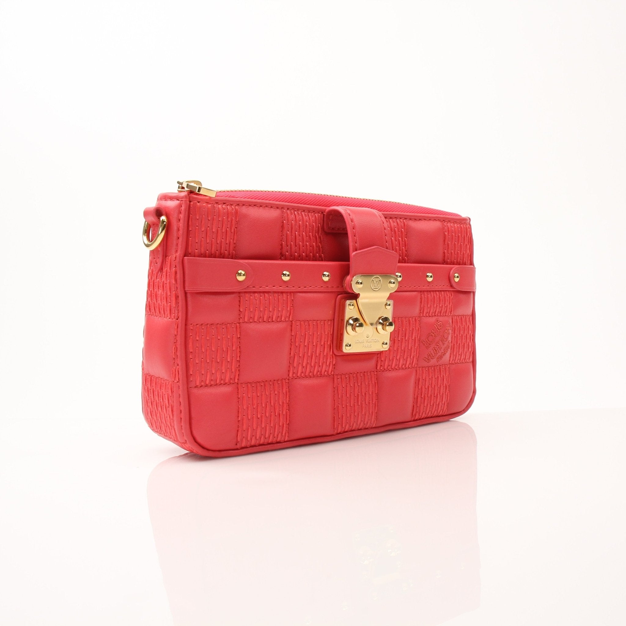 Gold & Beyond Louis Vuitton Pochette Troca PM handbag with gold-tone hardware and signature monogram canvas.