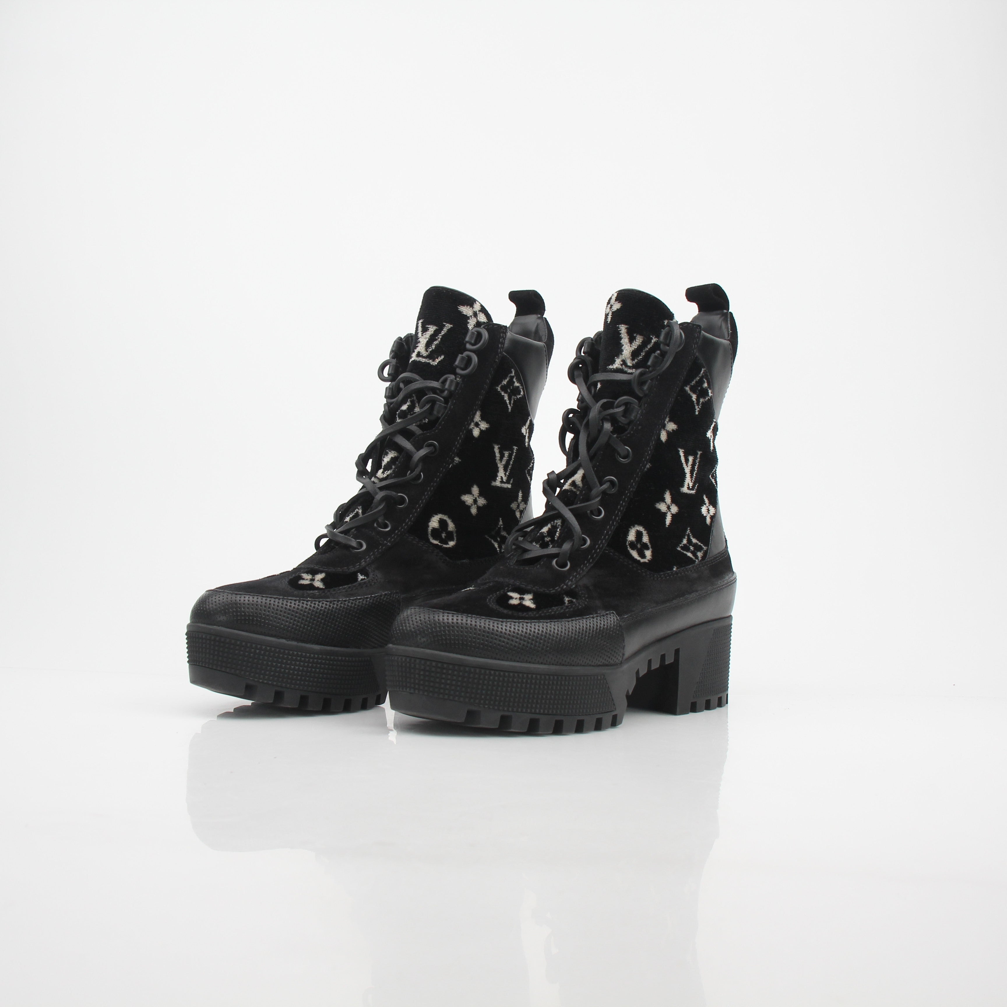 Louis Vuitton Women’s Monogram Velvet Laureate Platform Desert Boots