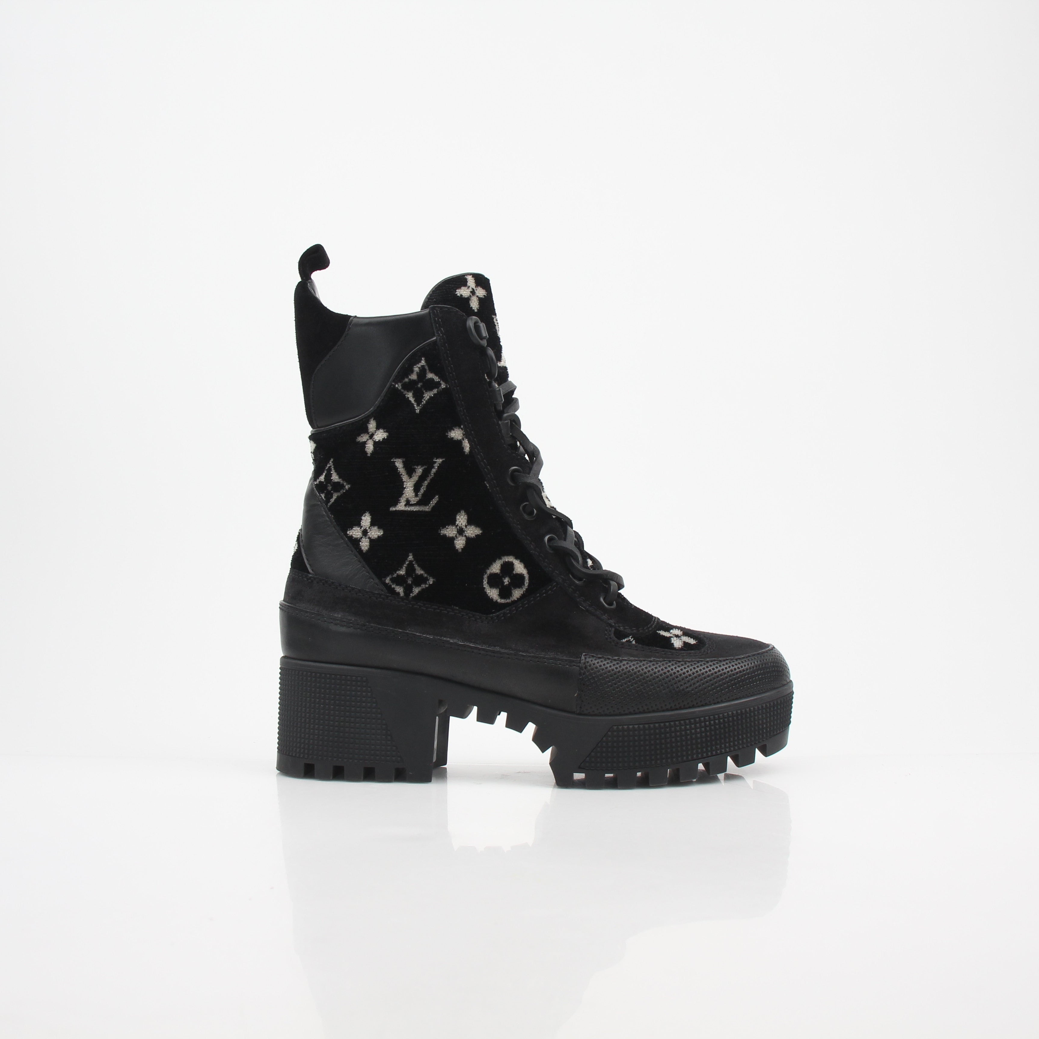 Louis Vuitton Women’s Monogram Velvet Laureate Platform Desert Boots