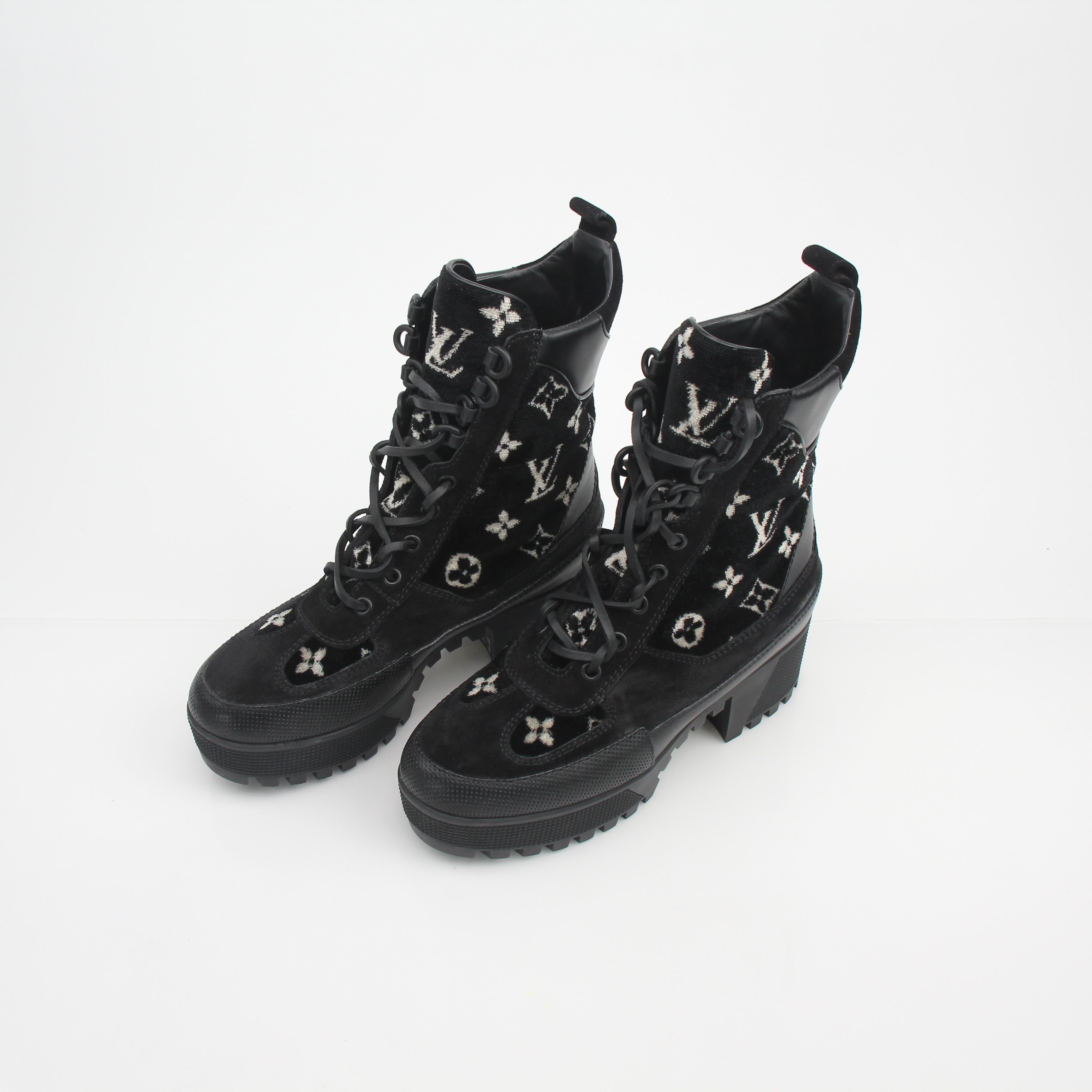 Louis Vuitton Women’s Monogram Velvet Laureate Platform Desert Boots