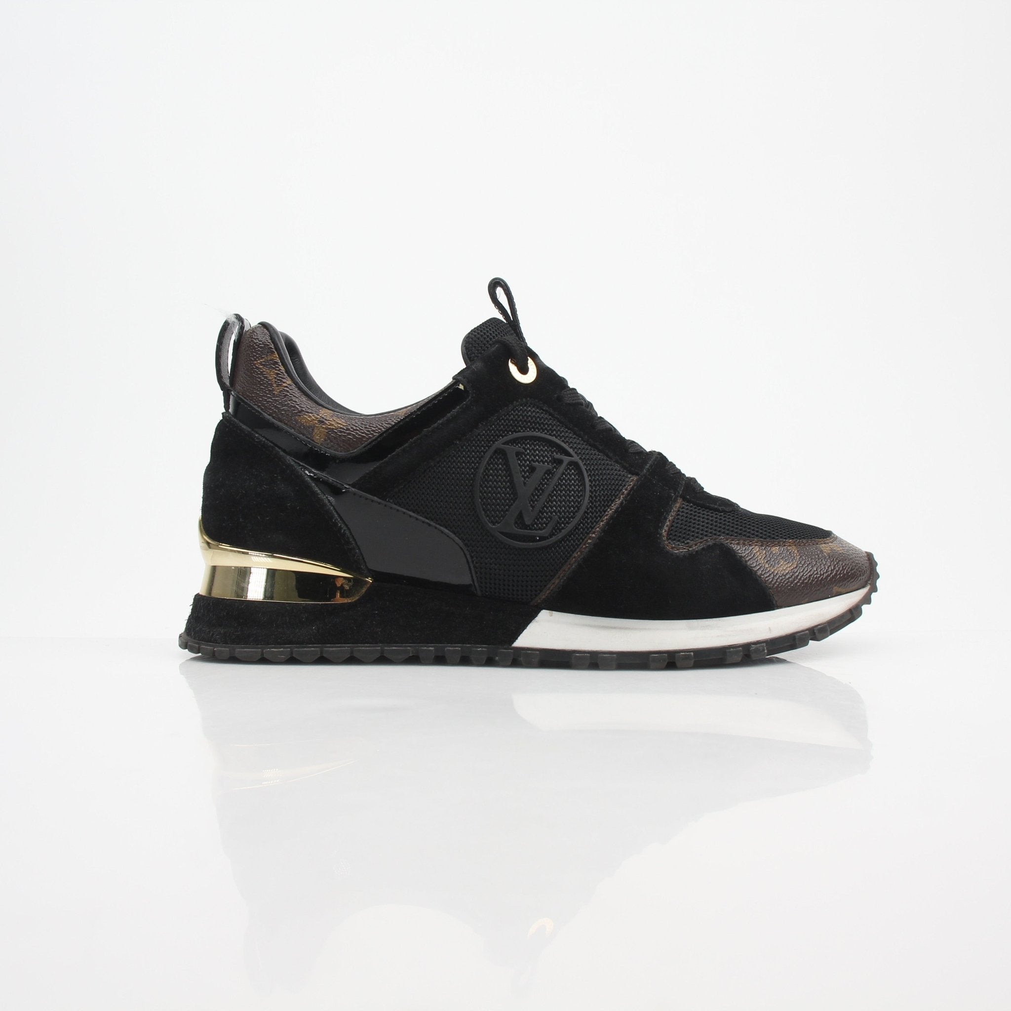 Louis Vuitton Women’s Run Away Monogram Sneakers by Gold & Beyond, featuring classic monogram pattern and stylish shoe design.