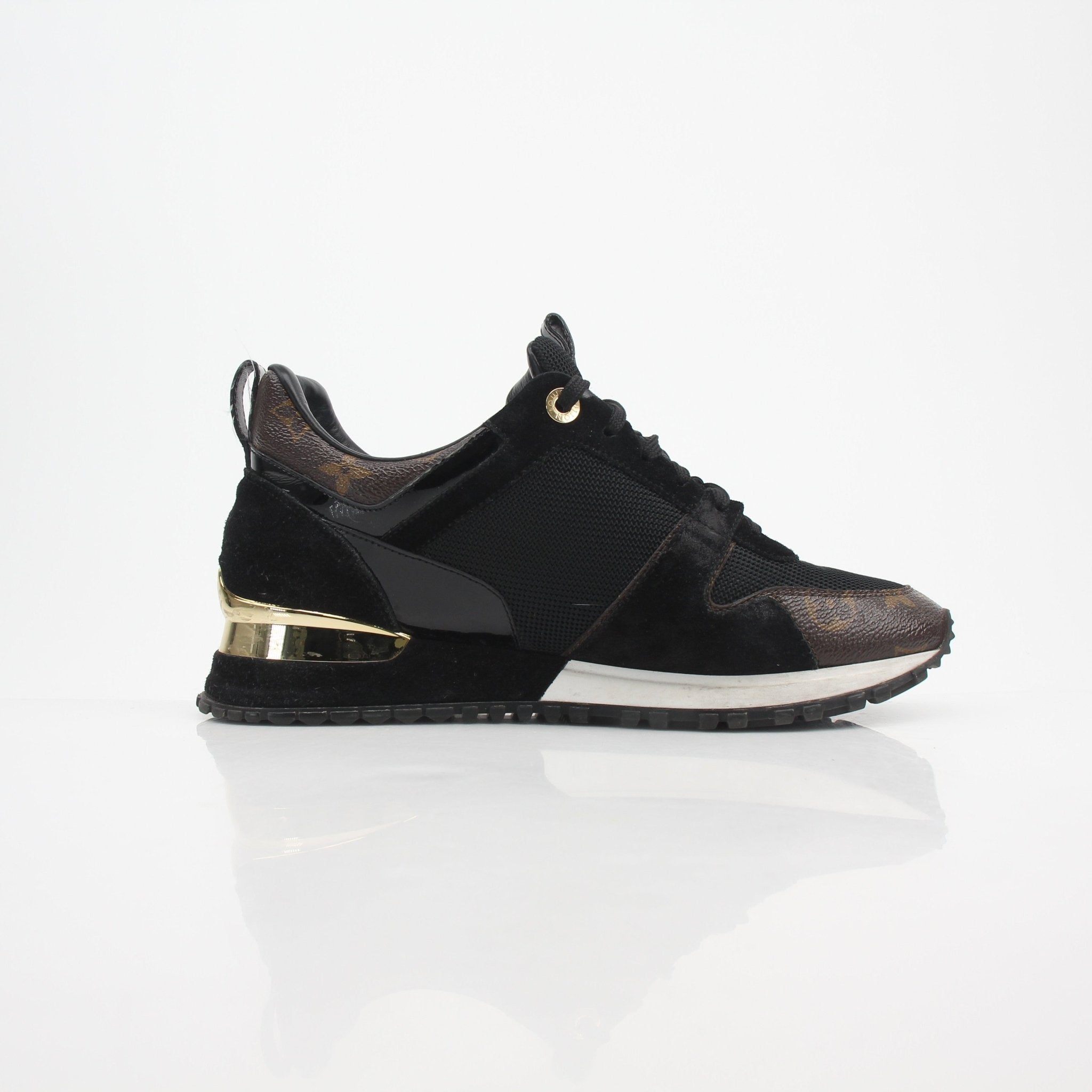 Louis Vuitton Women’s Run Away Monogram Sneakers by Gold & Beyond, featuring classic monogram design and stylish sneaker details.