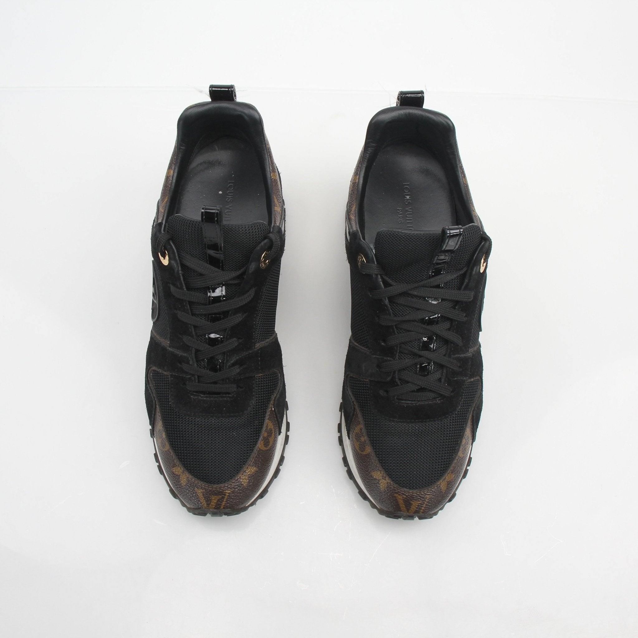 Louis Vuitton Women's Run Away Monogram Sneakers by Gold & Beyond, stylish shoes with signature monogram design and casual athletic style.