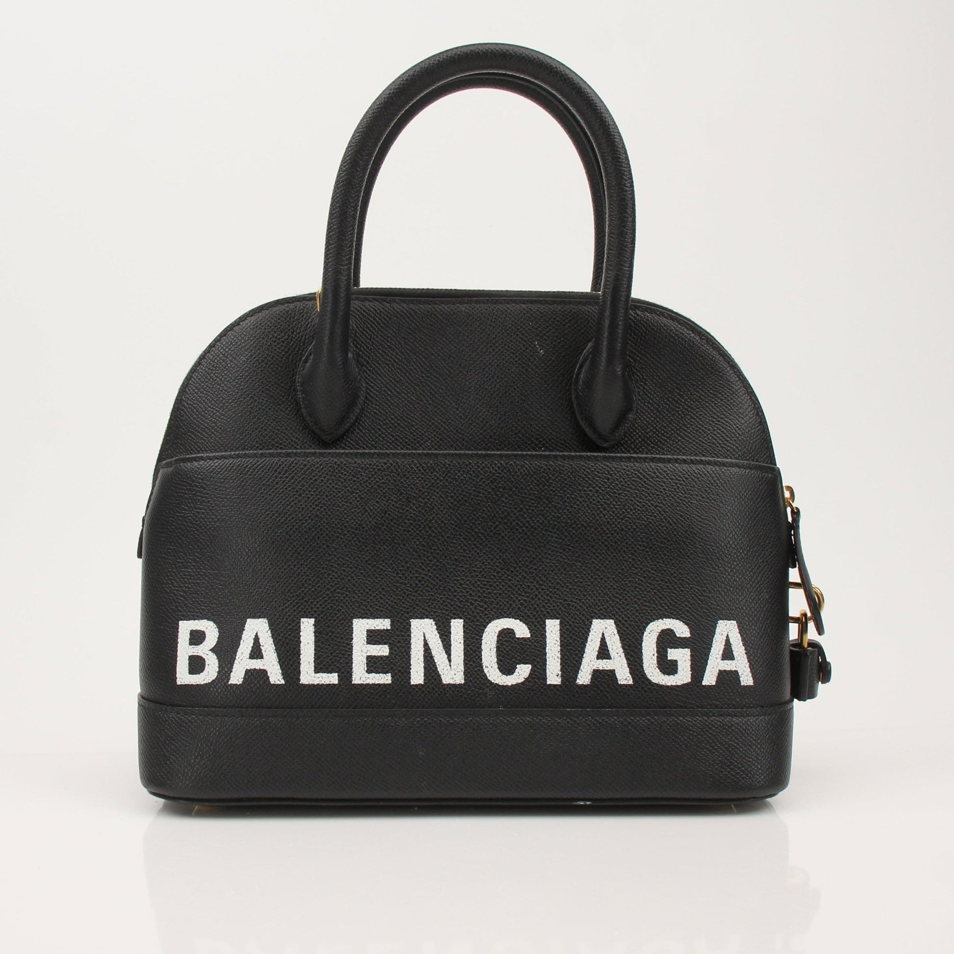Gold & Beyond Balenciaga Ville Top Handle Bag, stylish handbag with sleek design and top handle, shown in elegant black leather.