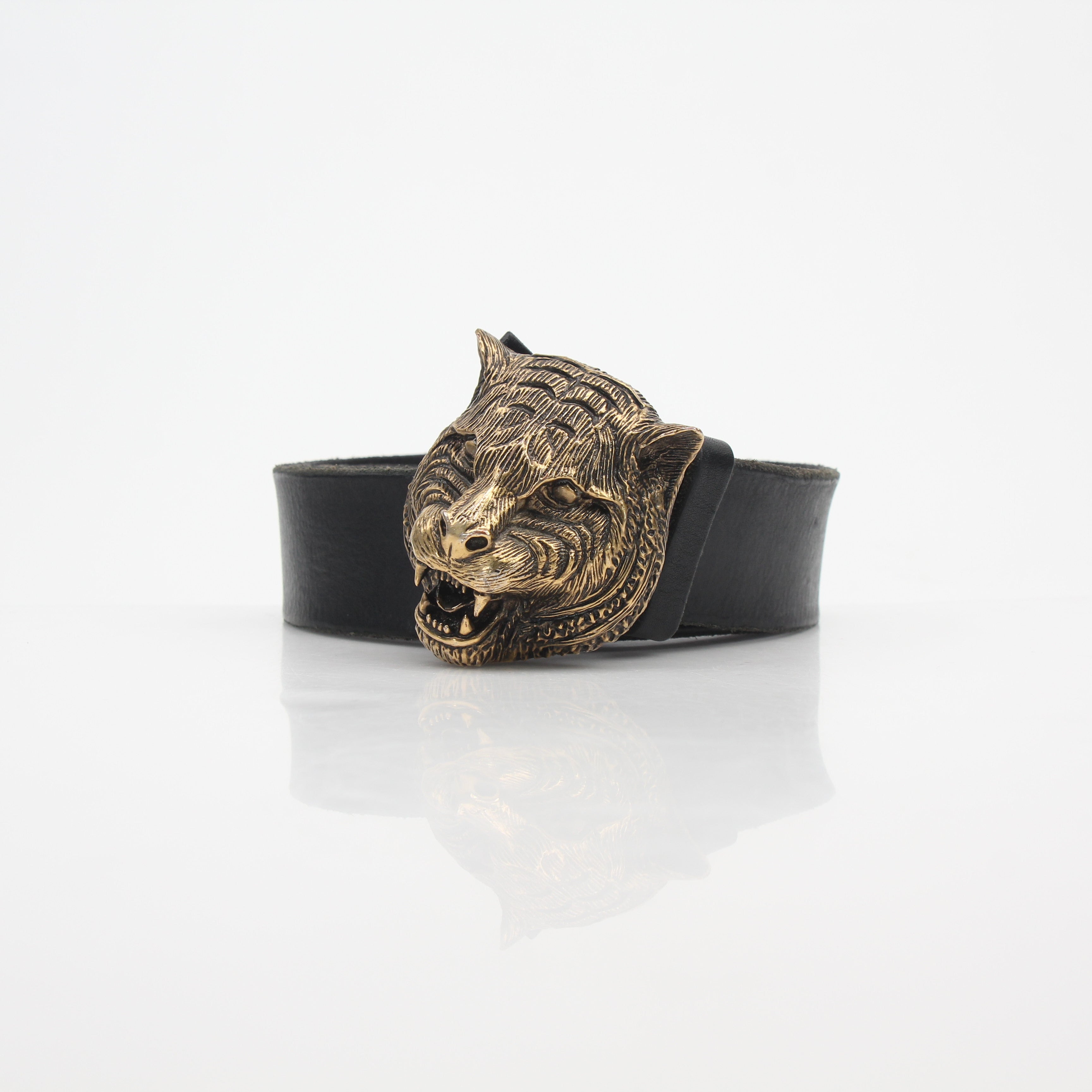 Gucci Feline Head Leather Belt 100/40