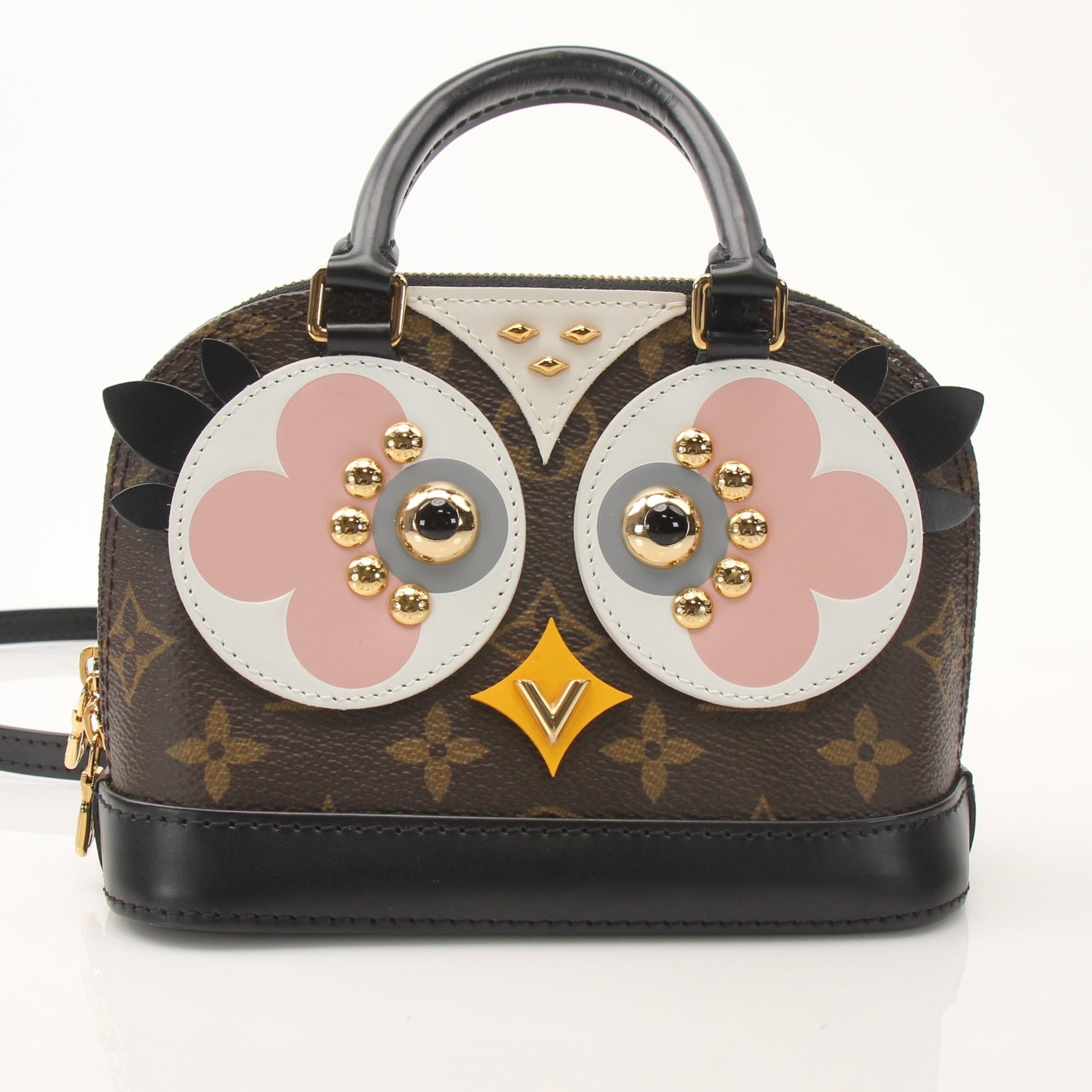 Louis Vuitton Lovely Birds Nano Alma handbag featuring colorful bird patterns and gold-tone hardware.
