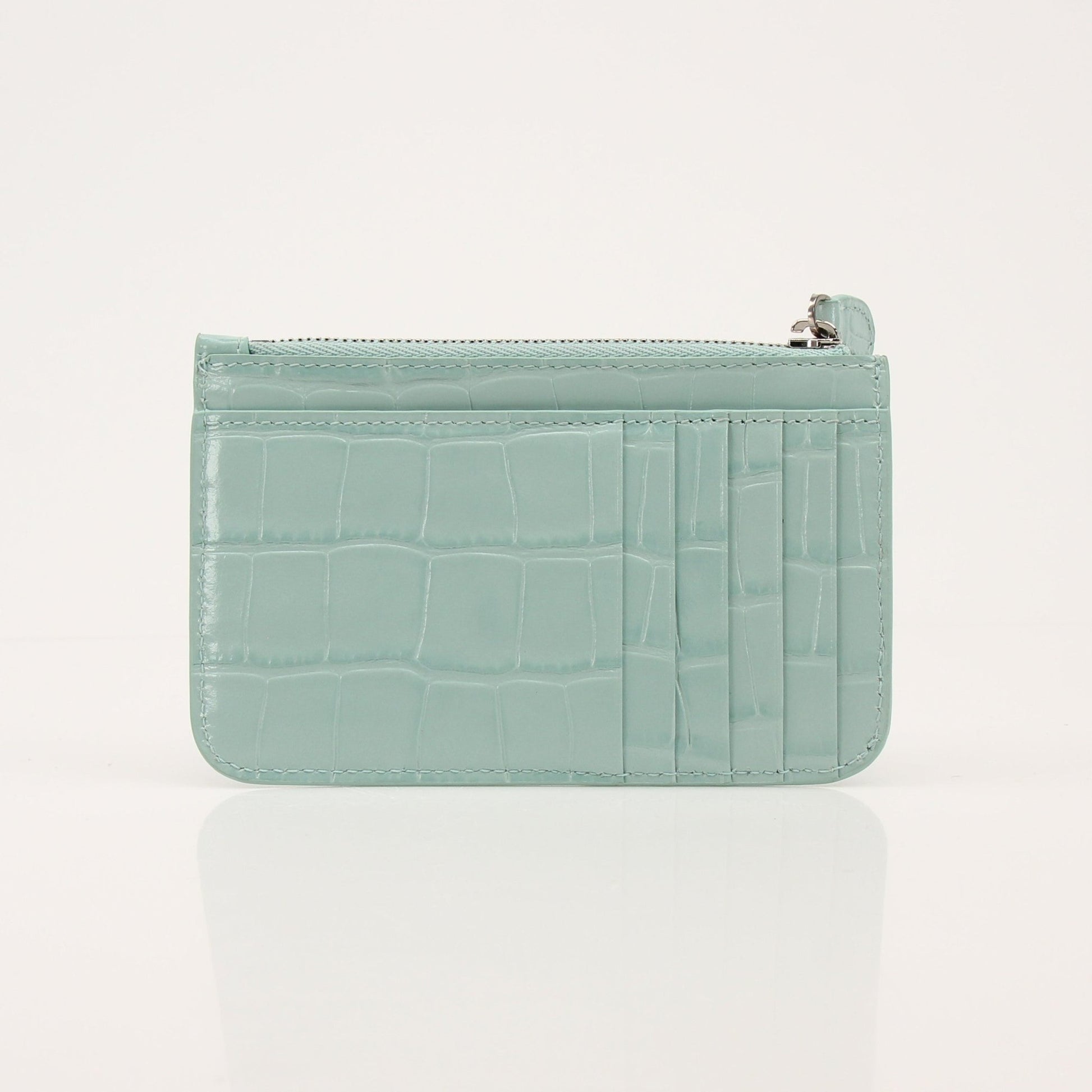 Gold & Beyond Balenciaga card holder wallet showing sleek leather design with multiple card slots and compact size.