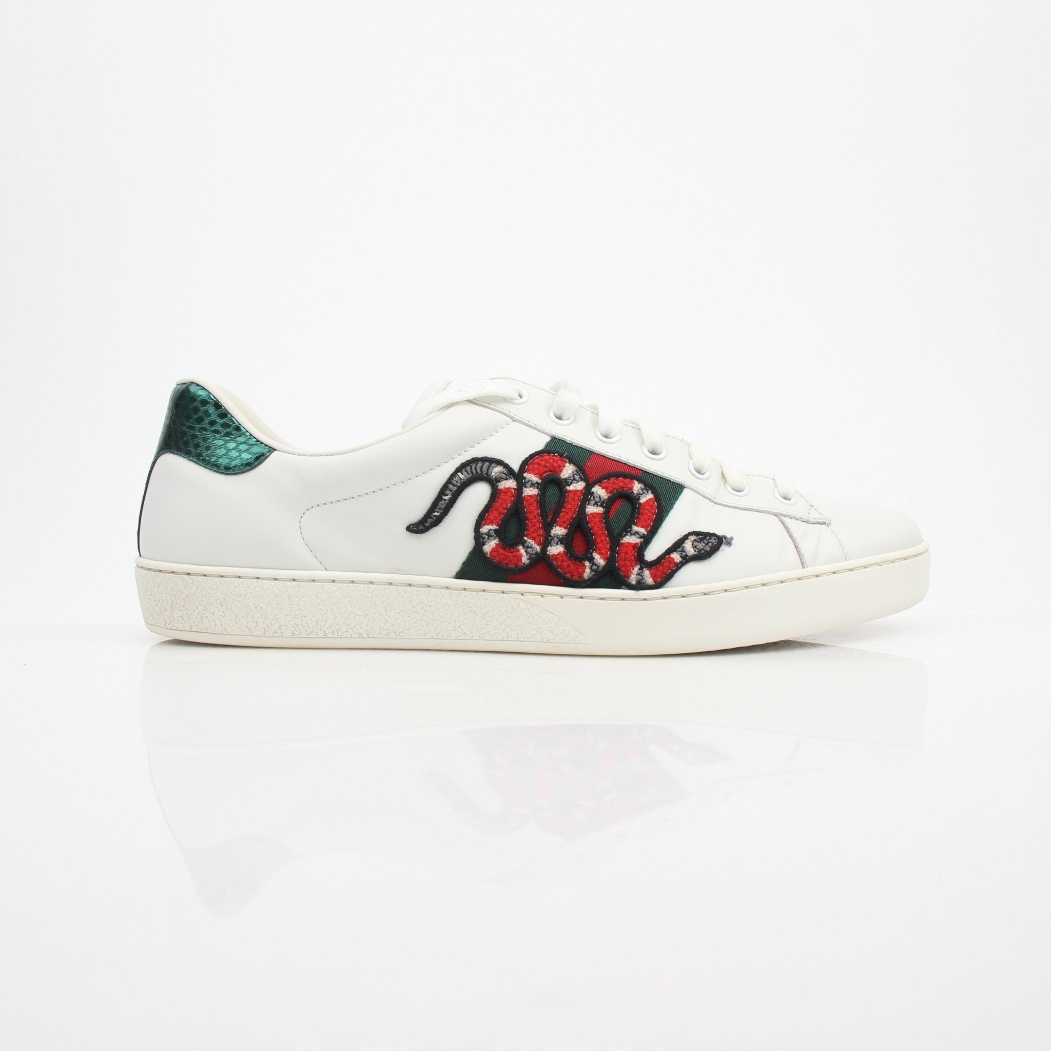 Gucci Ace King Snake Embroidered Leather Sneakers