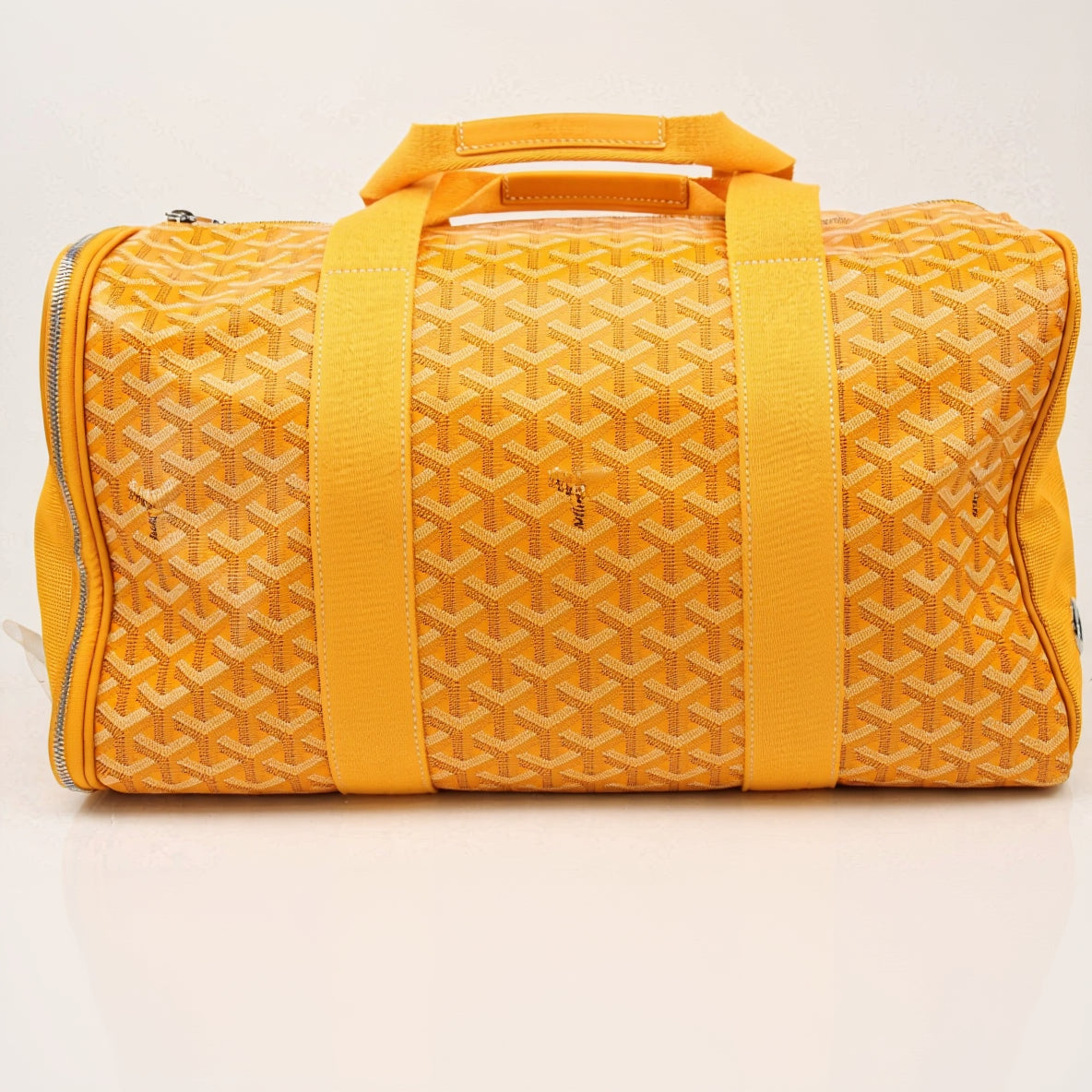 Gold & Beyond Goyard Voltiguer dog carrier travel bag with structured design and durable handles, perfect for pet travel.