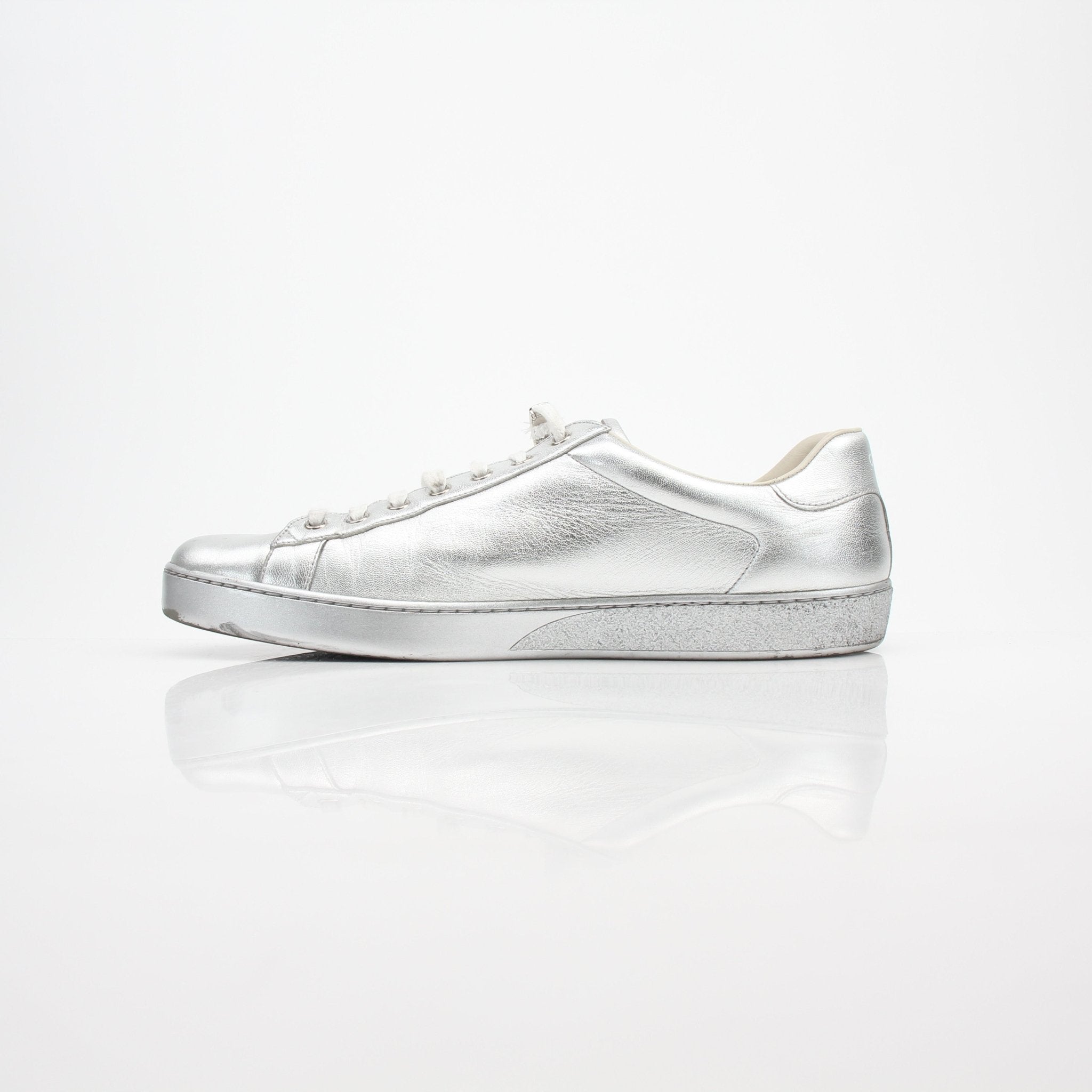 Gucci Metallic Silver Ace Low-Top Sneakers