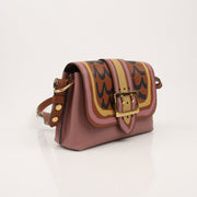 Gold & Beyond Burberry buckle crossbody handbag with adjustable strap and classic check pattern.