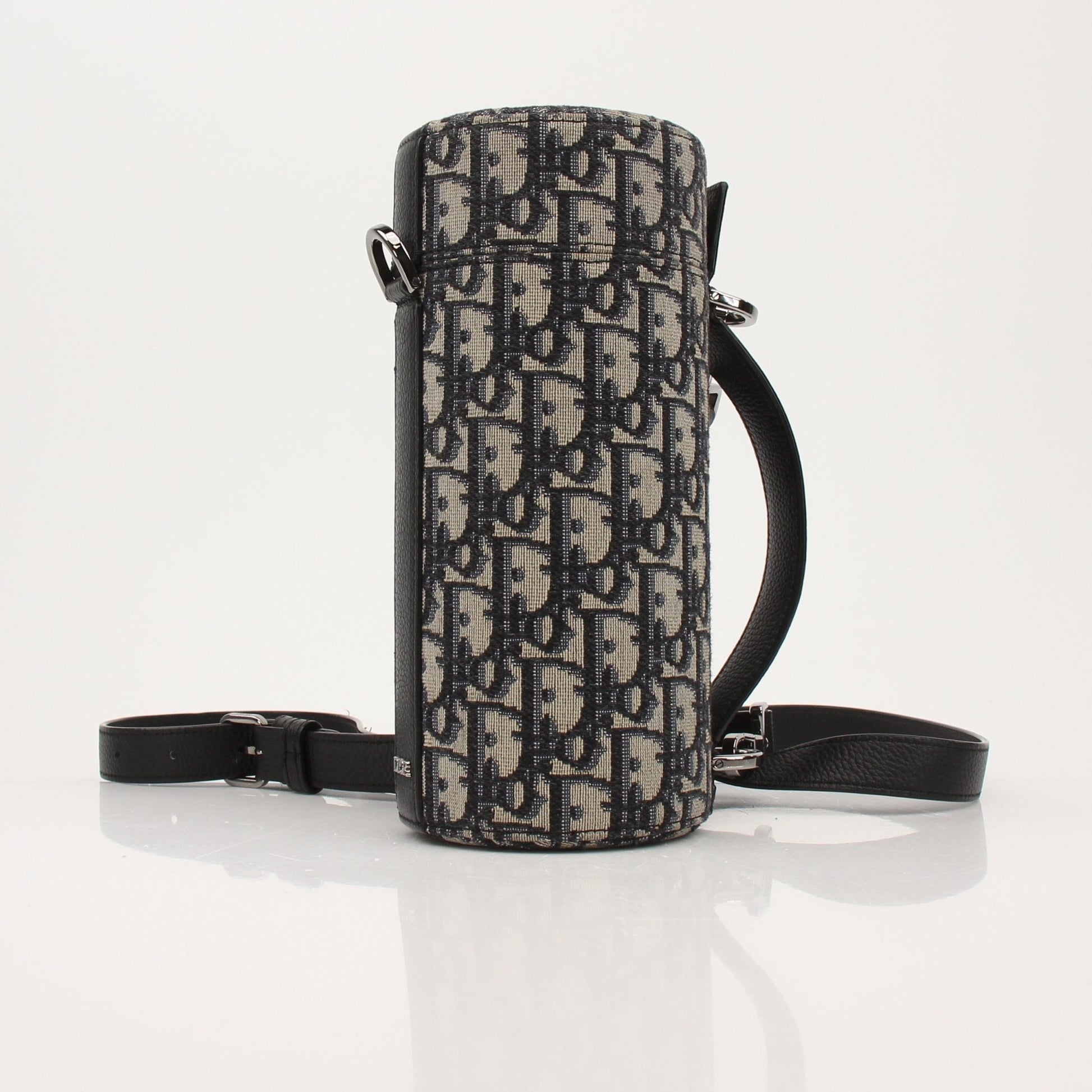 Christian Dior Oblique vertical crossbody handbag with gold accents, featuring signature Dior monogram pattern and sleek design.