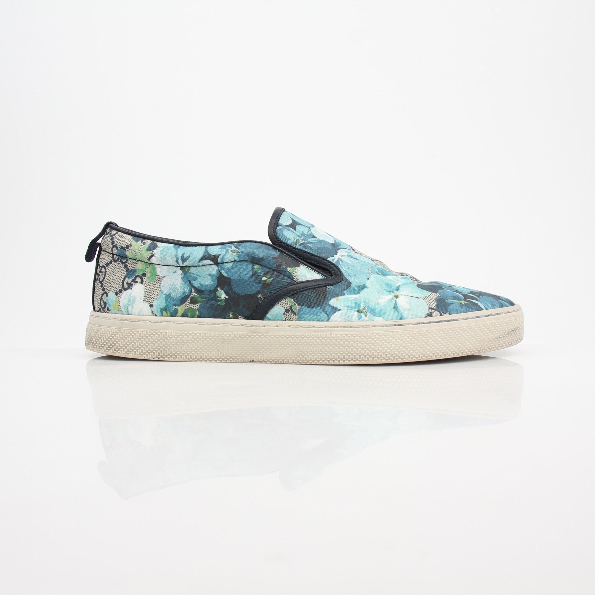 Gucci Blue Blooms GG Supreme Slip-On Sneakers