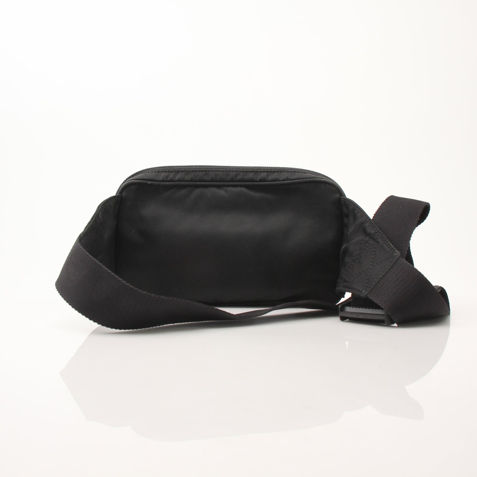 Gold & Beyond Prada Re-Nylon belt bag handbag with adjustable strap and sleek design, featuring Prada branding and modern style.