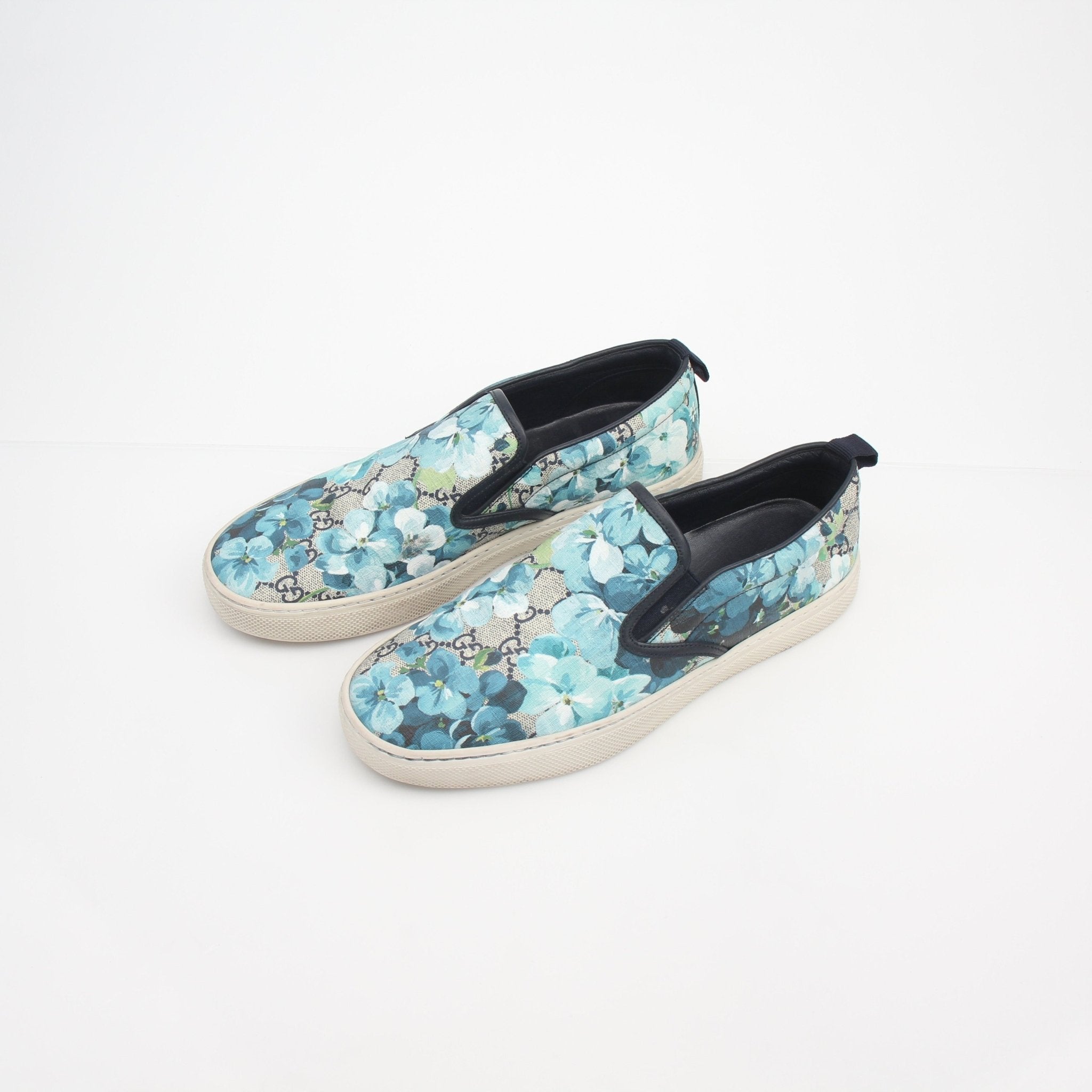 Gucci Blue Blooms GG Supreme Slip-On Sneakers